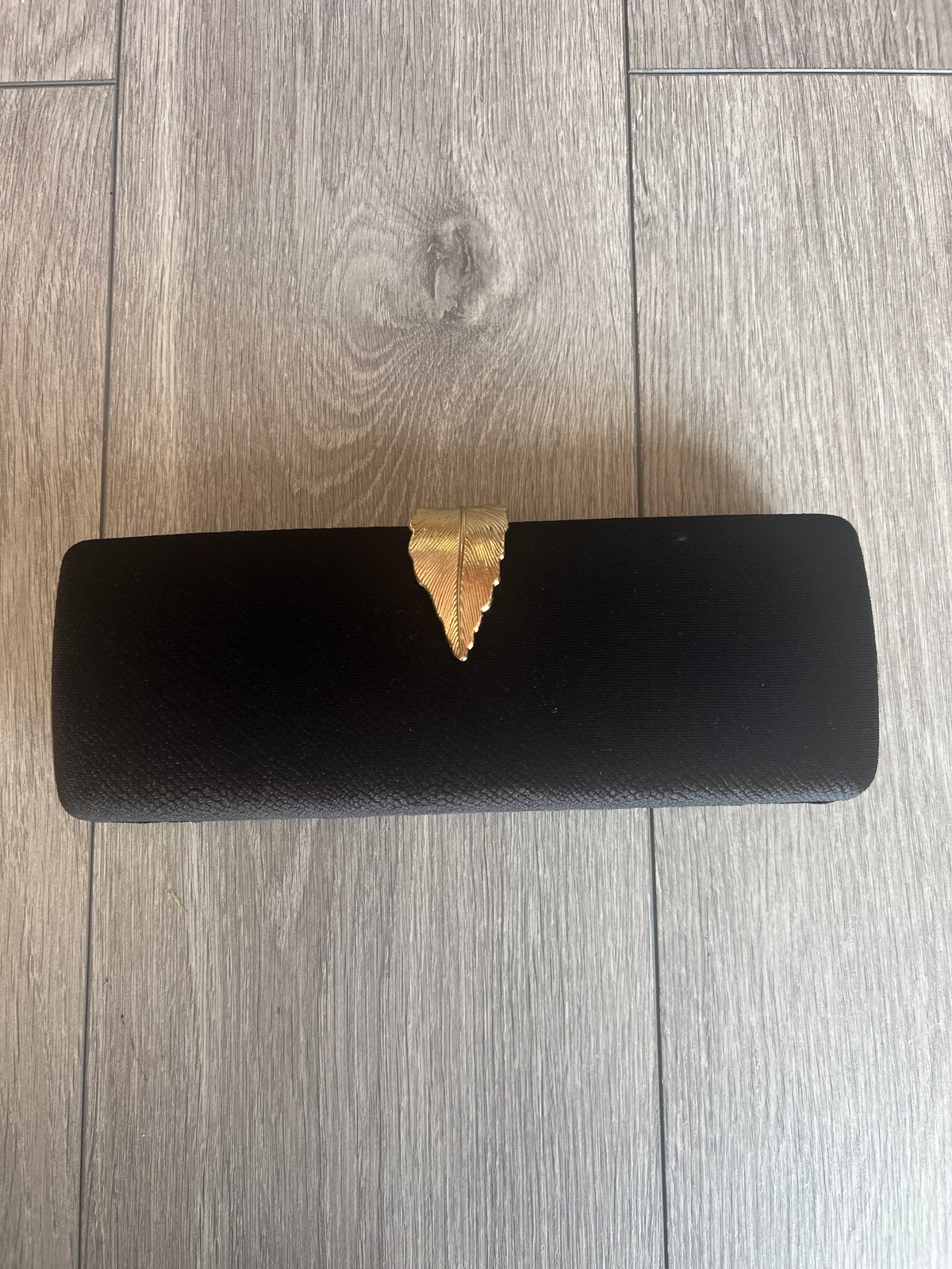 Luxury Black Velvet Clutch Bag With Gold Leaf Detail-Fascinators Direct