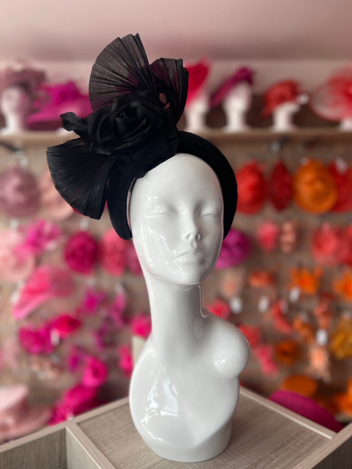 Luxury Bow with Flower Headband Fascinator- Black-Fascinators Direct