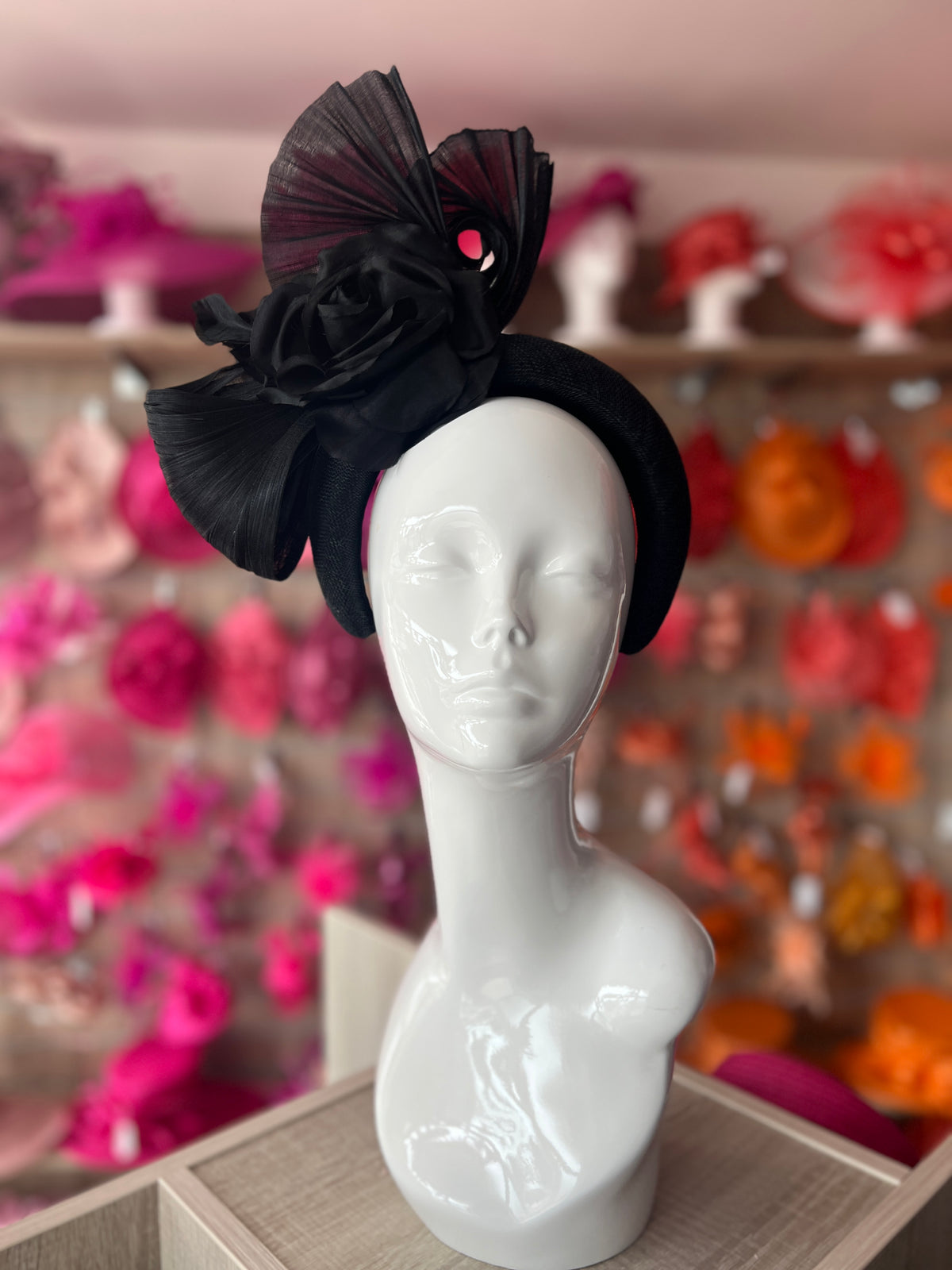 Luxury Bow with Flower Headband Fascinator- Black-Fascinators Direct