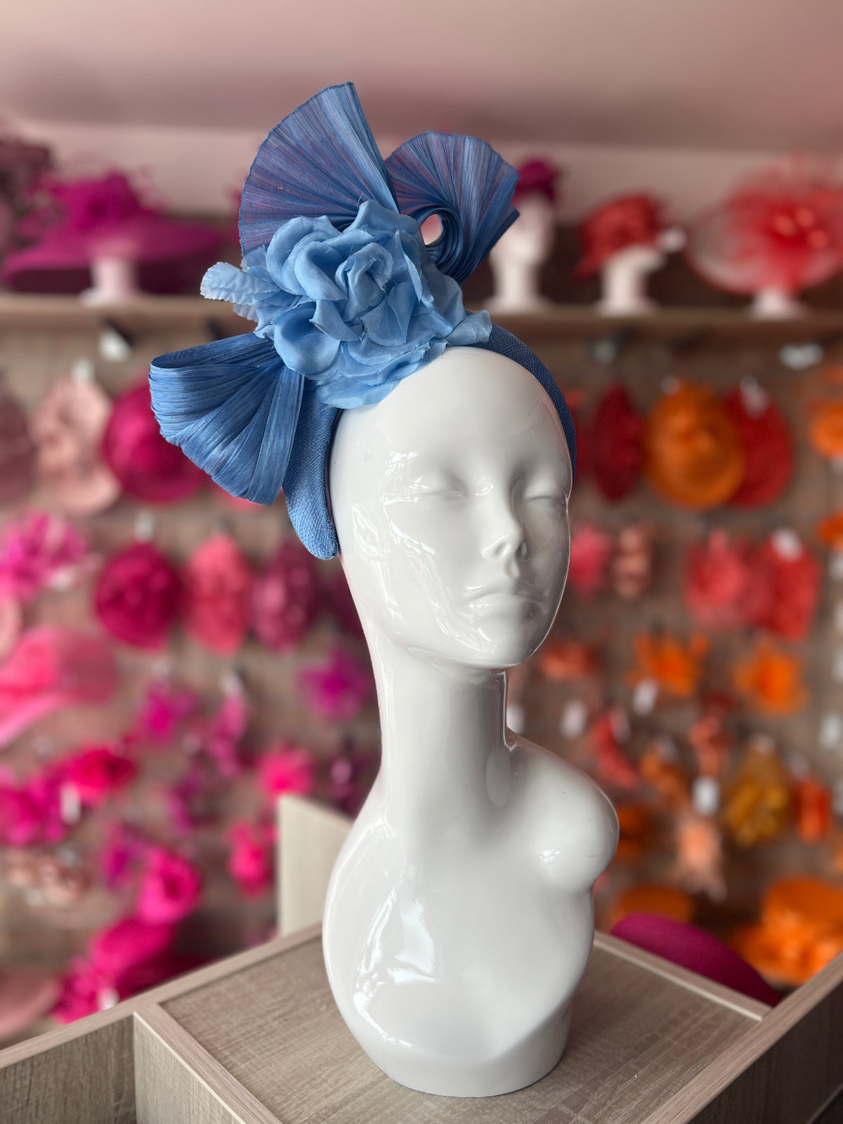 Luxury Bow with Flower Headband Fascinator- Bluebell-Fascinators Direct