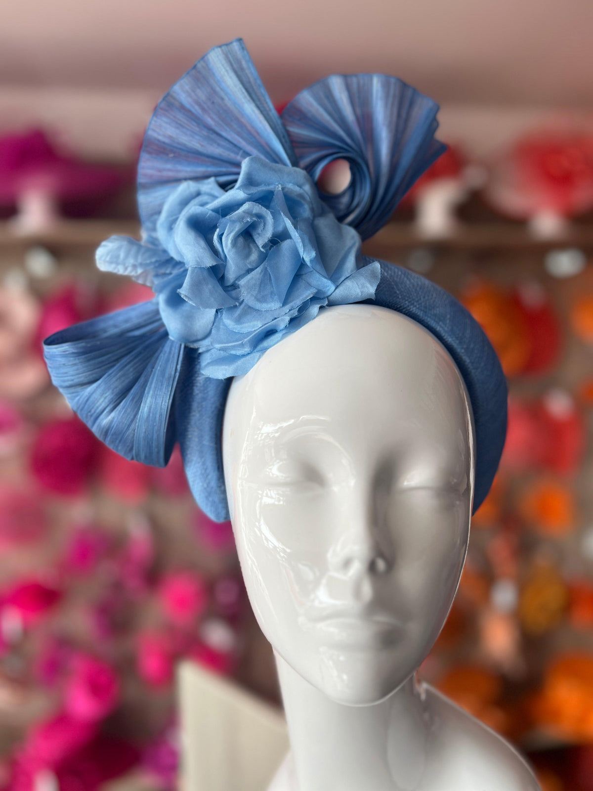 Luxury Bow with Flower Headband Fascinator- Bluebell-Fascinators Direct