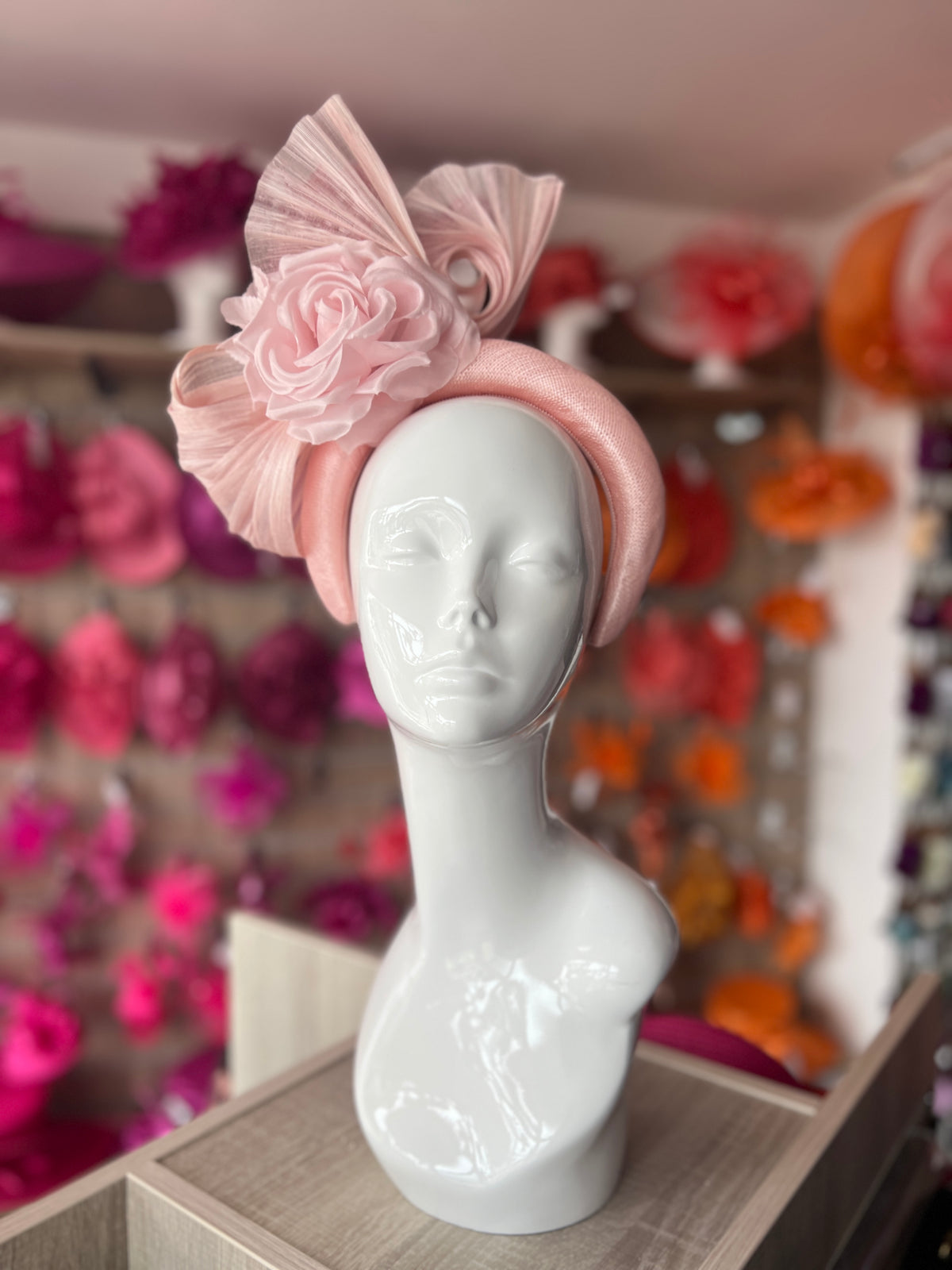 Luxury Bow with Flower Headband Fascinator- Candy Pink-Fascinators Direct