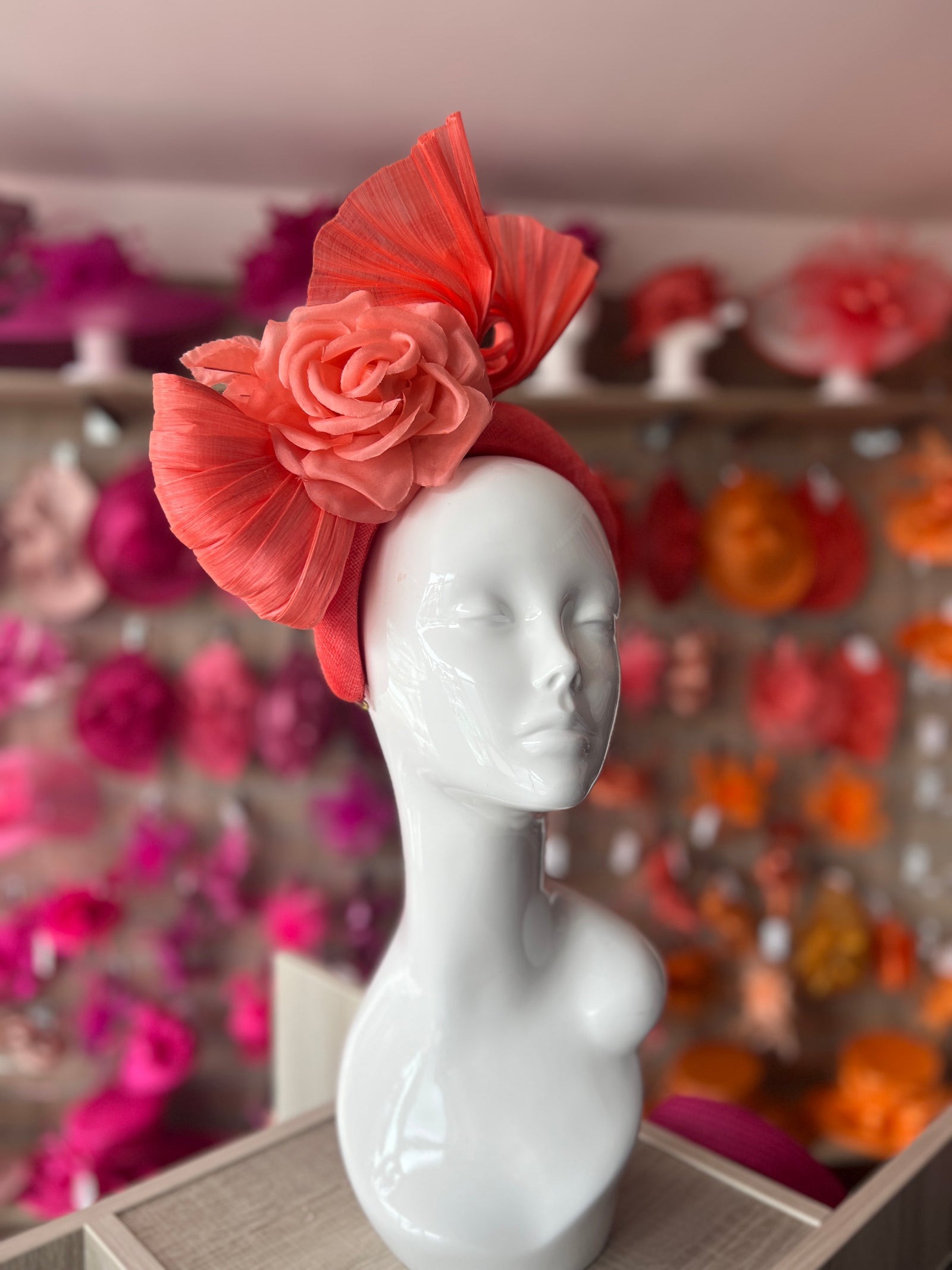 Luxury Bow with Flower Headband Fascinator- Coral-Fascinators Direct