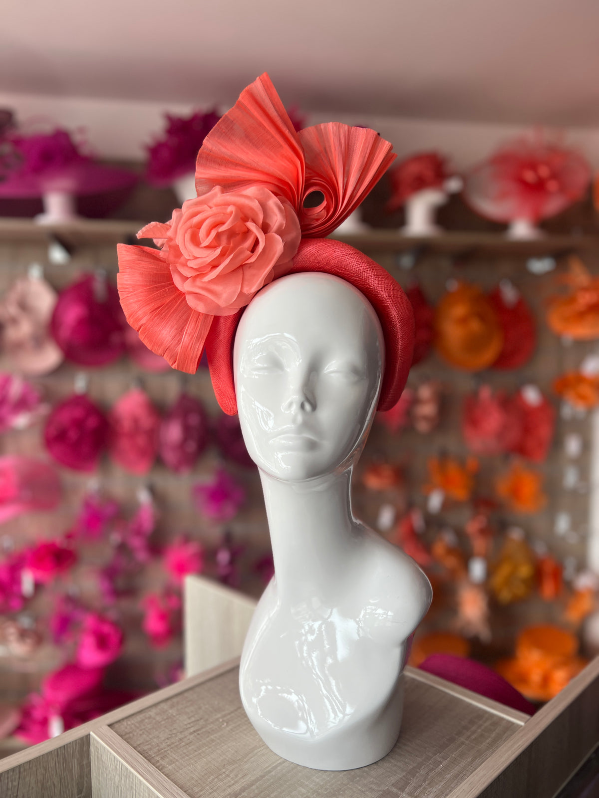 Luxury Bow with Flower Headband Fascinator- Coral-Fascinators Direct