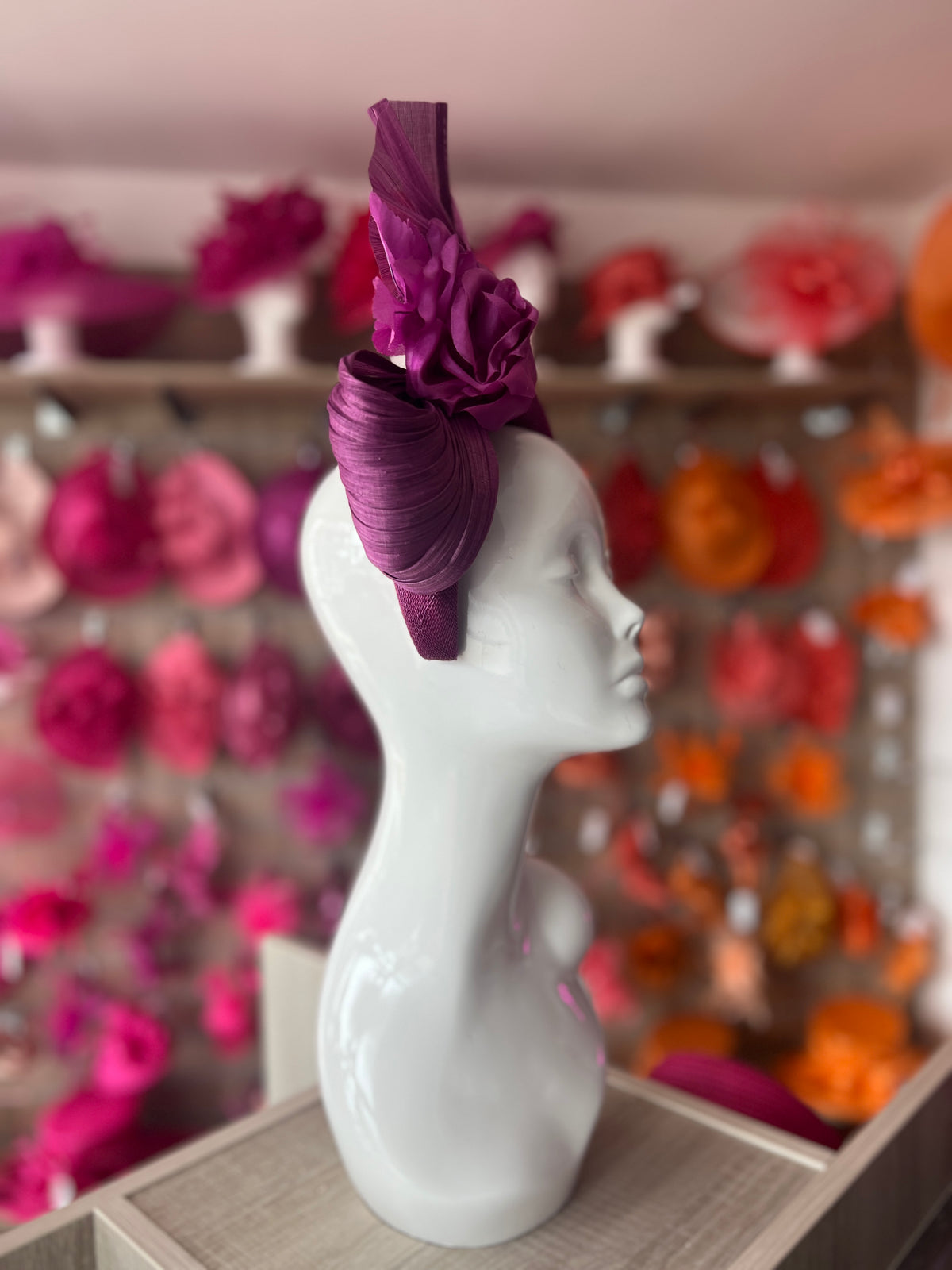Luxury Bow with Flower Headband Fascinator- Grape-Fascinators Direct