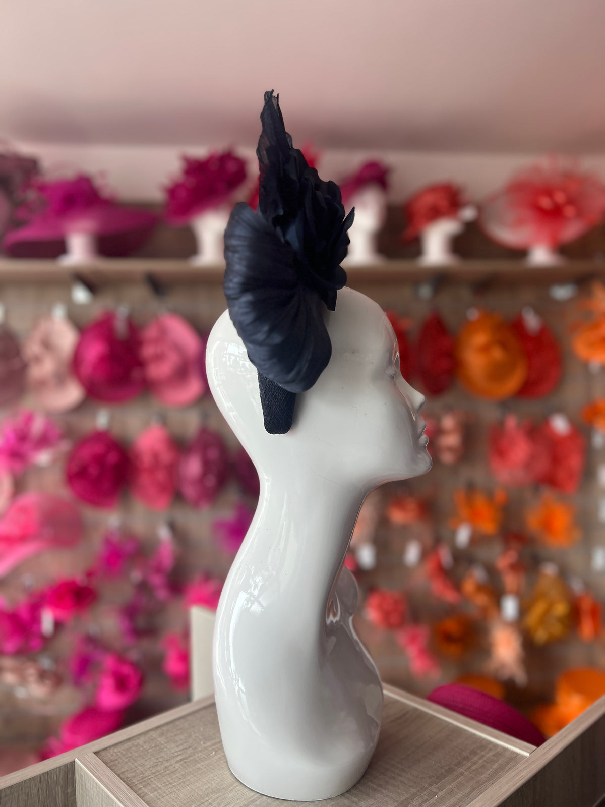 Luxury Bow with Flower Headband Fascinator- Navy-Fascinators Direct