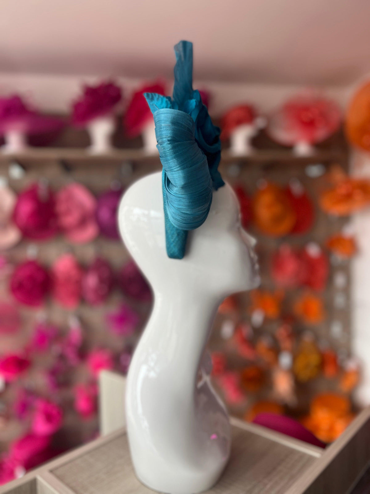 Luxury Bow with Flower Headband Fascinator- Winter Teal-Fascinators Direct