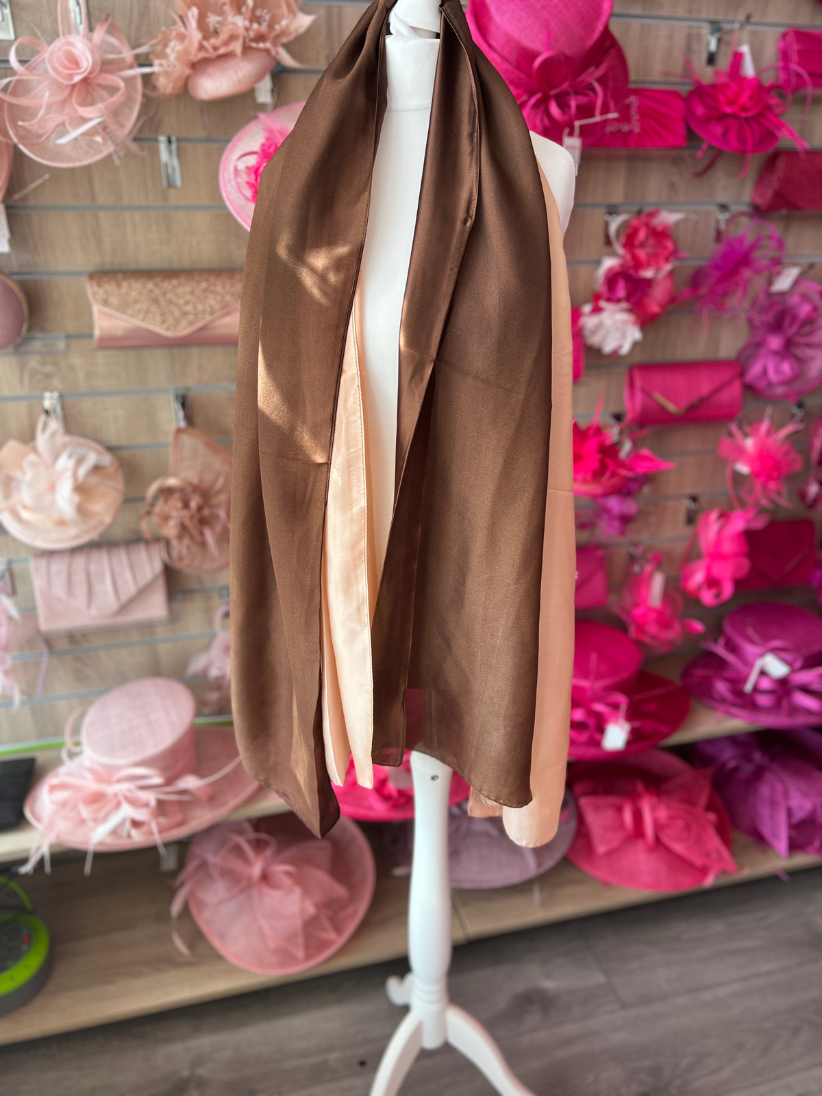 Luxury Brown &amp; Nude Ombre Silk Scarf-Fascinators Direct