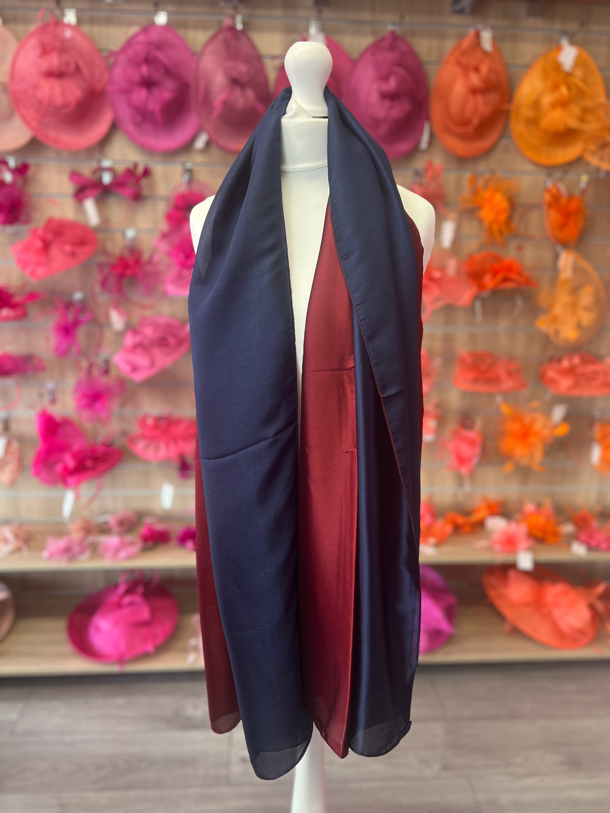 Luxury Burgundy &amp; Navy Ombre Silk Scarf-Fascinators Direct