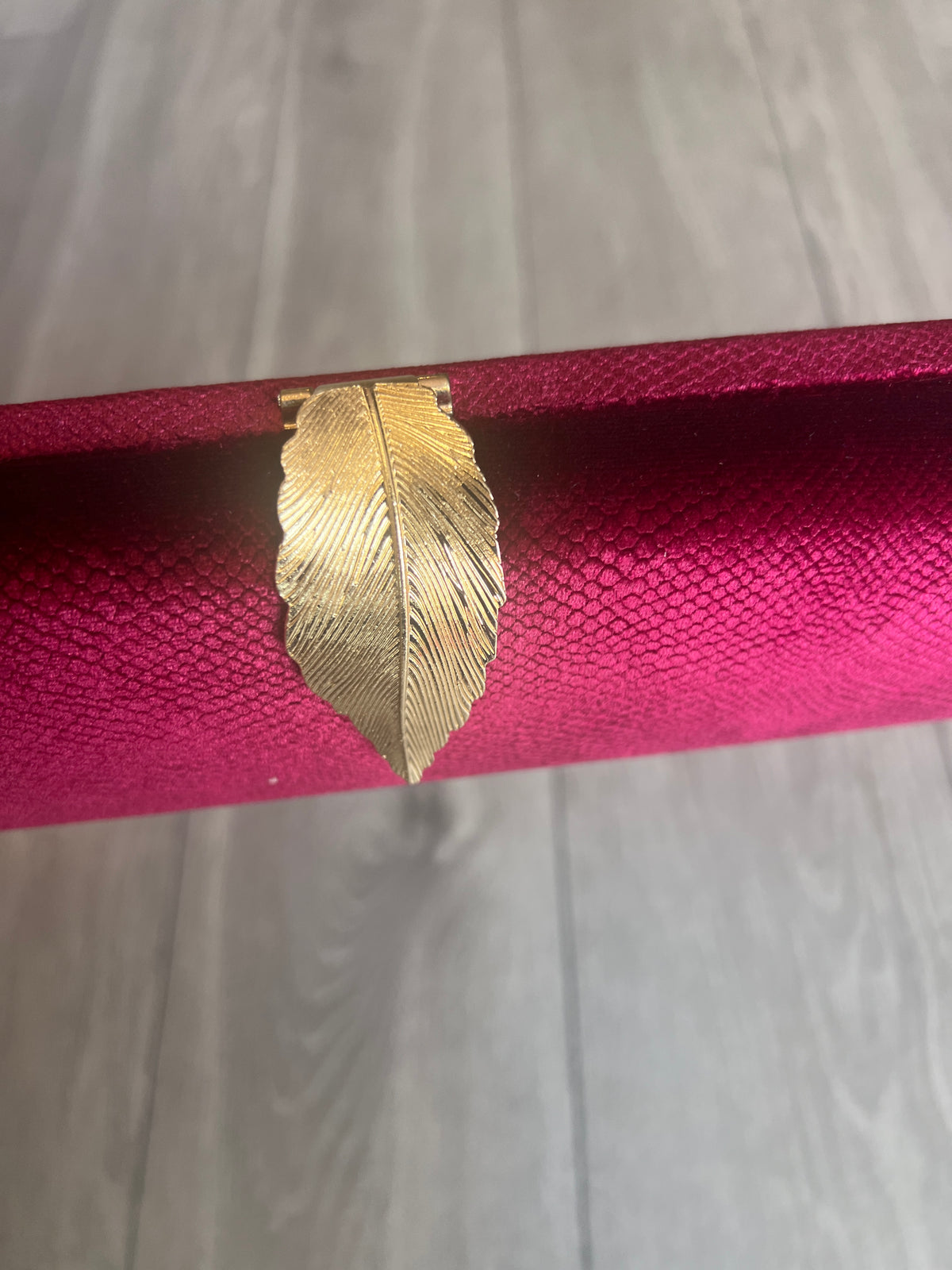 Luxury Burgundy Velvet Clutch Bag With Gold Leaf Detail-Fascinators Direct