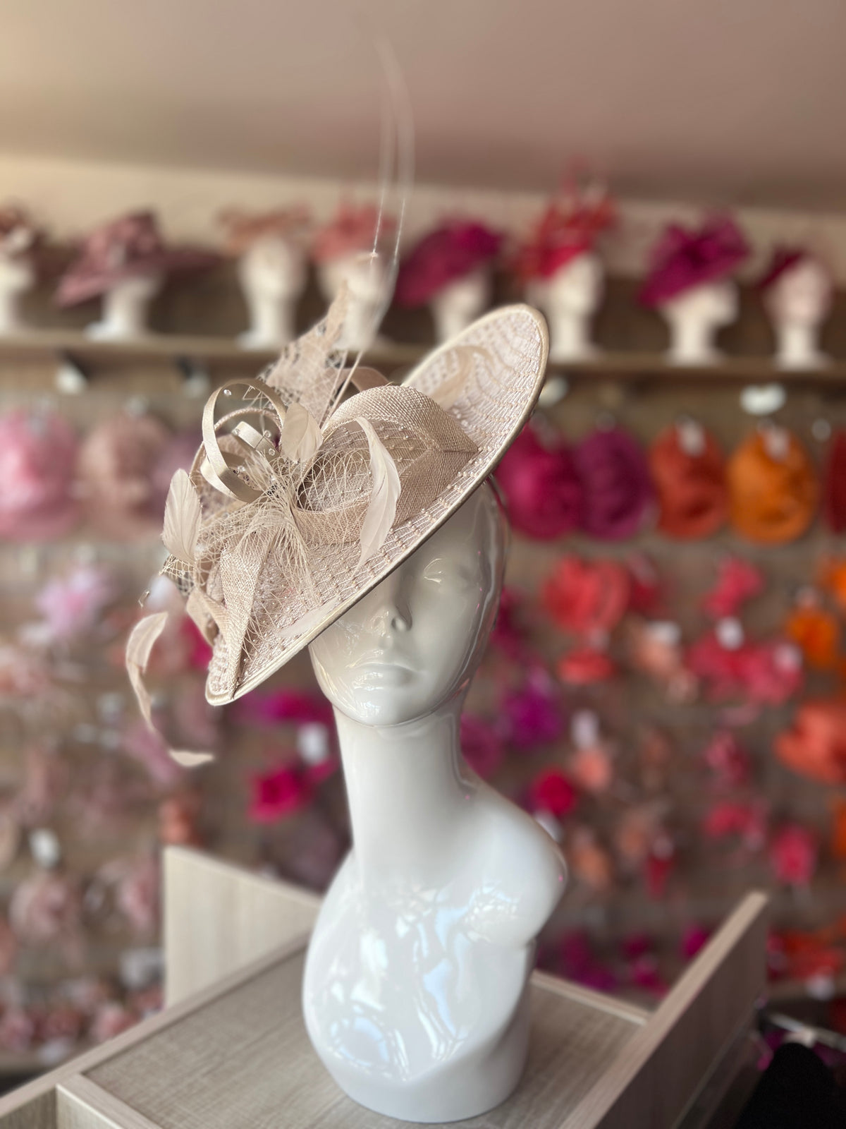 Luxury Champagne Hatinator with Crystal Mesh-Fascinators Direct