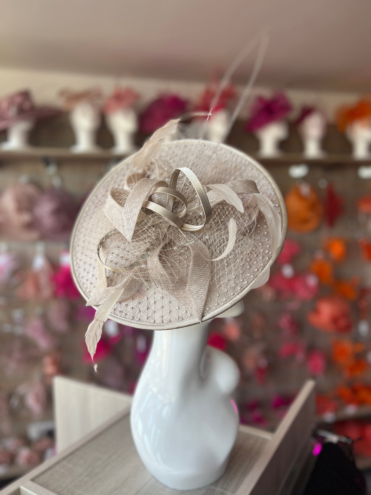 Luxury Champagne Hatinator with Crystal Mesh-Fascinators Direct