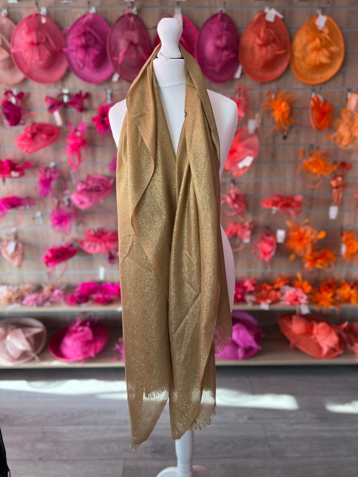 Luxury Dark Gold &amp; Light Gold Shimmer Scarf-Fascinators Direct