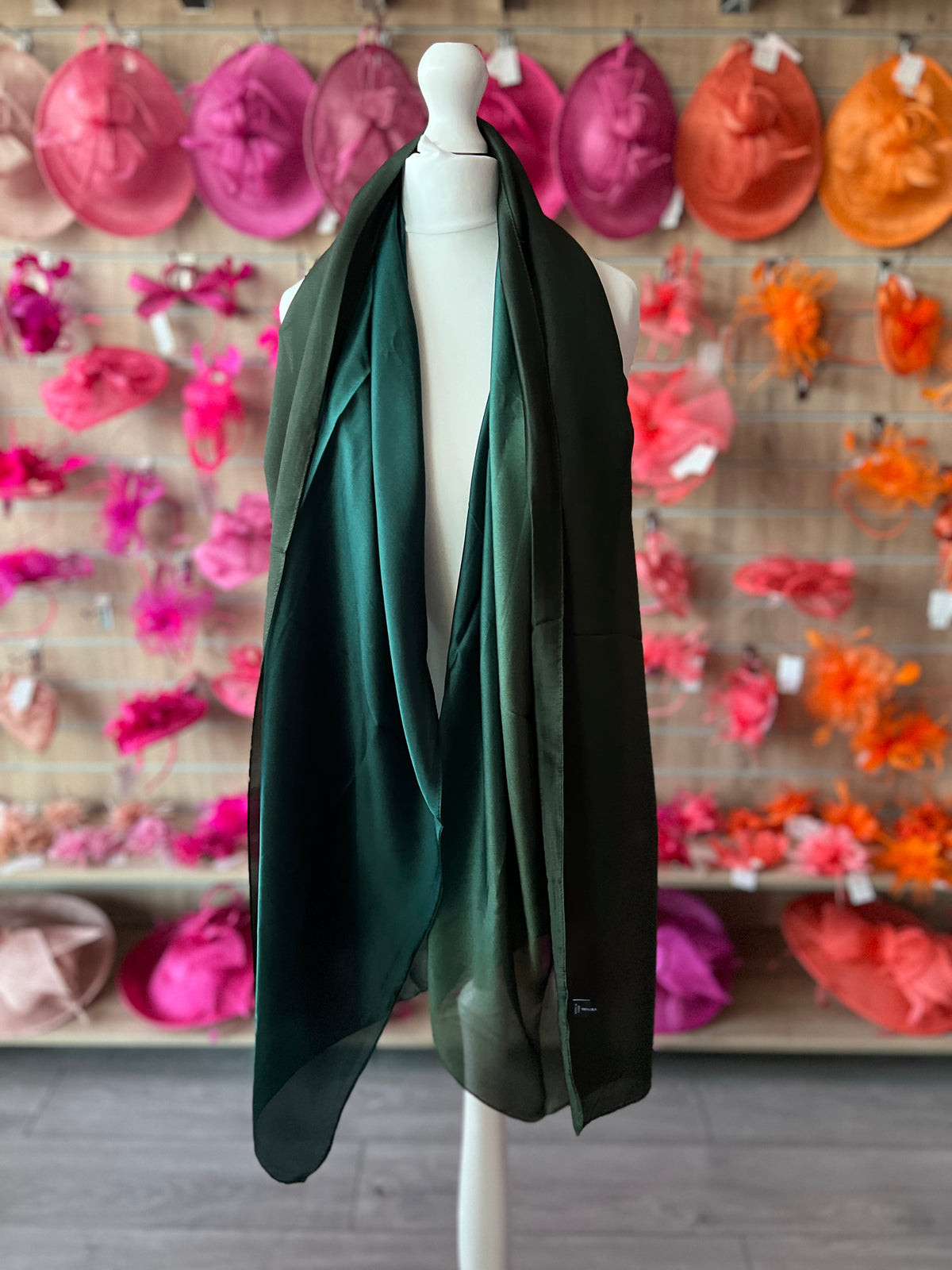 Luxury Dark Green &amp; Olive Ombre Silk Scarf-Fascinators Direct