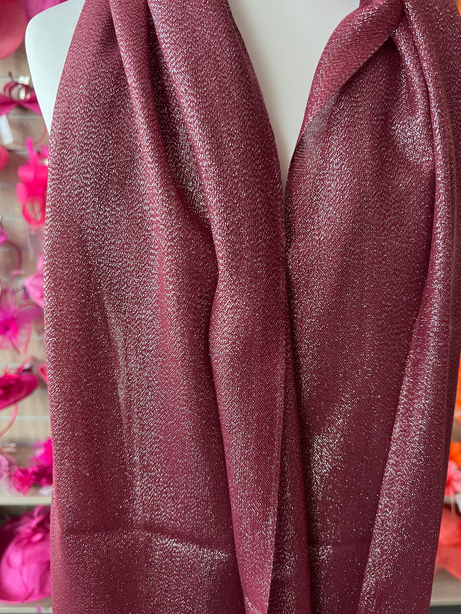 Luxury Dark Pink & Silver Shimmer Scarf-Fascinators Direct