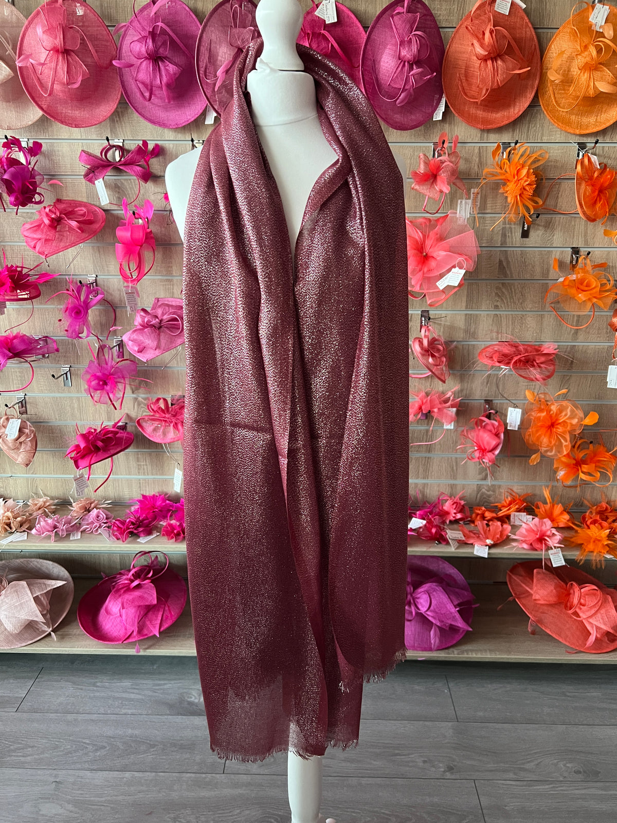 Luxury Dark Pink &amp; Silver Shimmer Scarf-Fascinators Direct