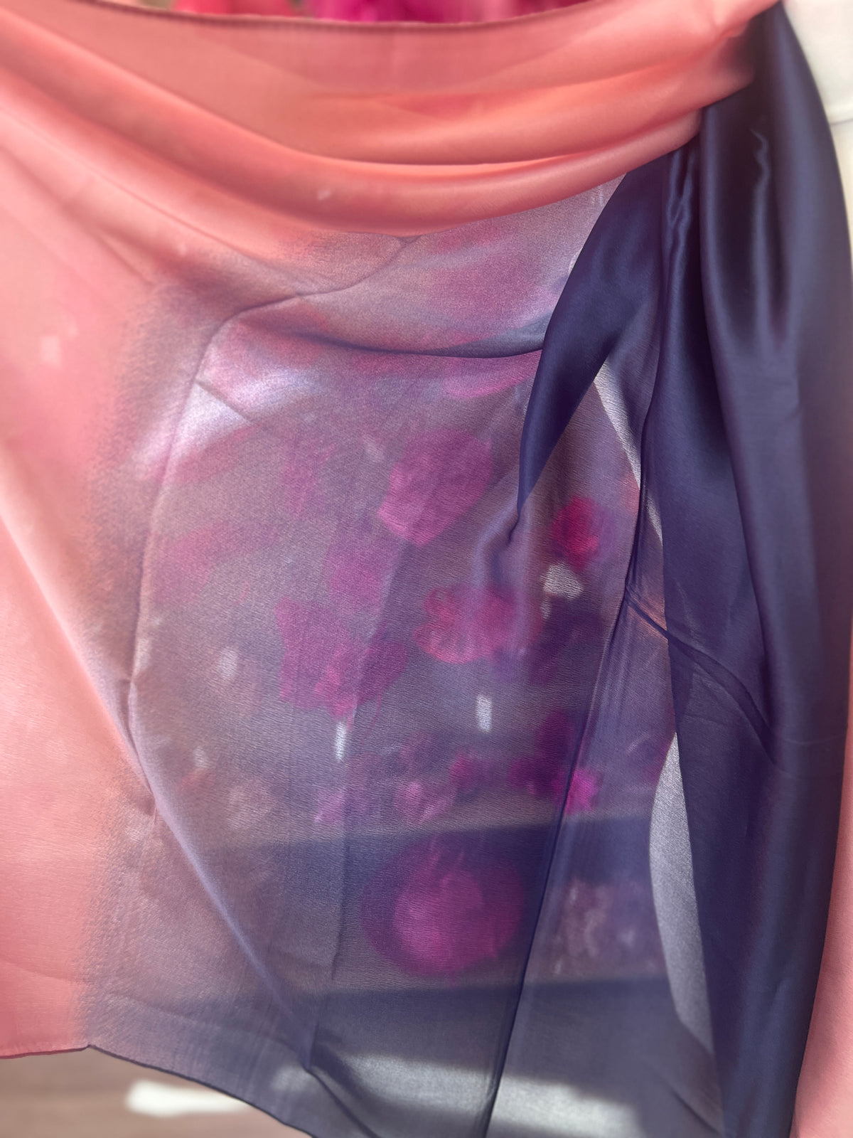 Luxury Dusky Pink &amp; Navy Ombre Silk Scarf-Fascinators Direct