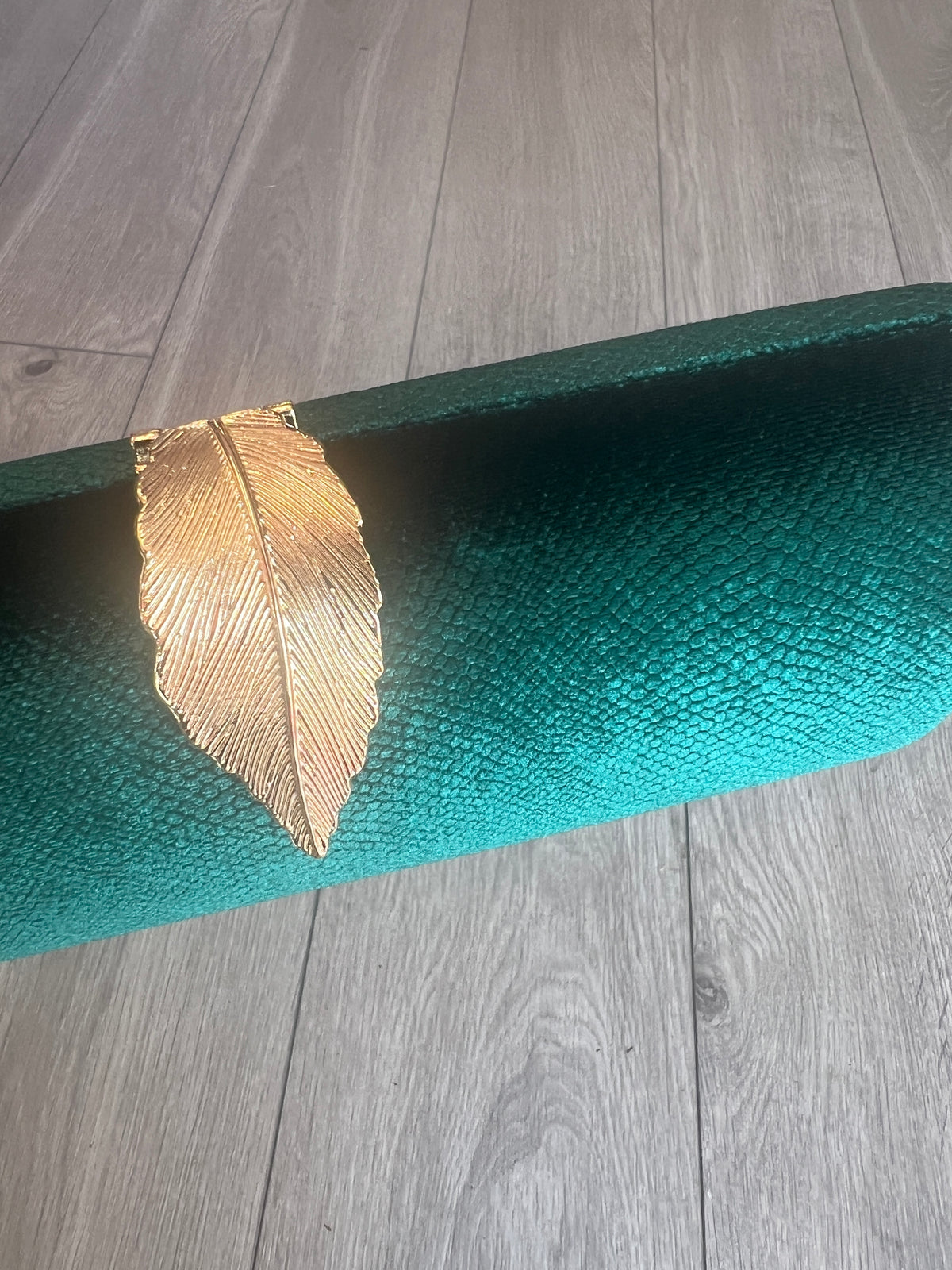 Luxury Emerald Green Velvet Clutch Bag With Gold Leaf Detail-Fascinators Direct