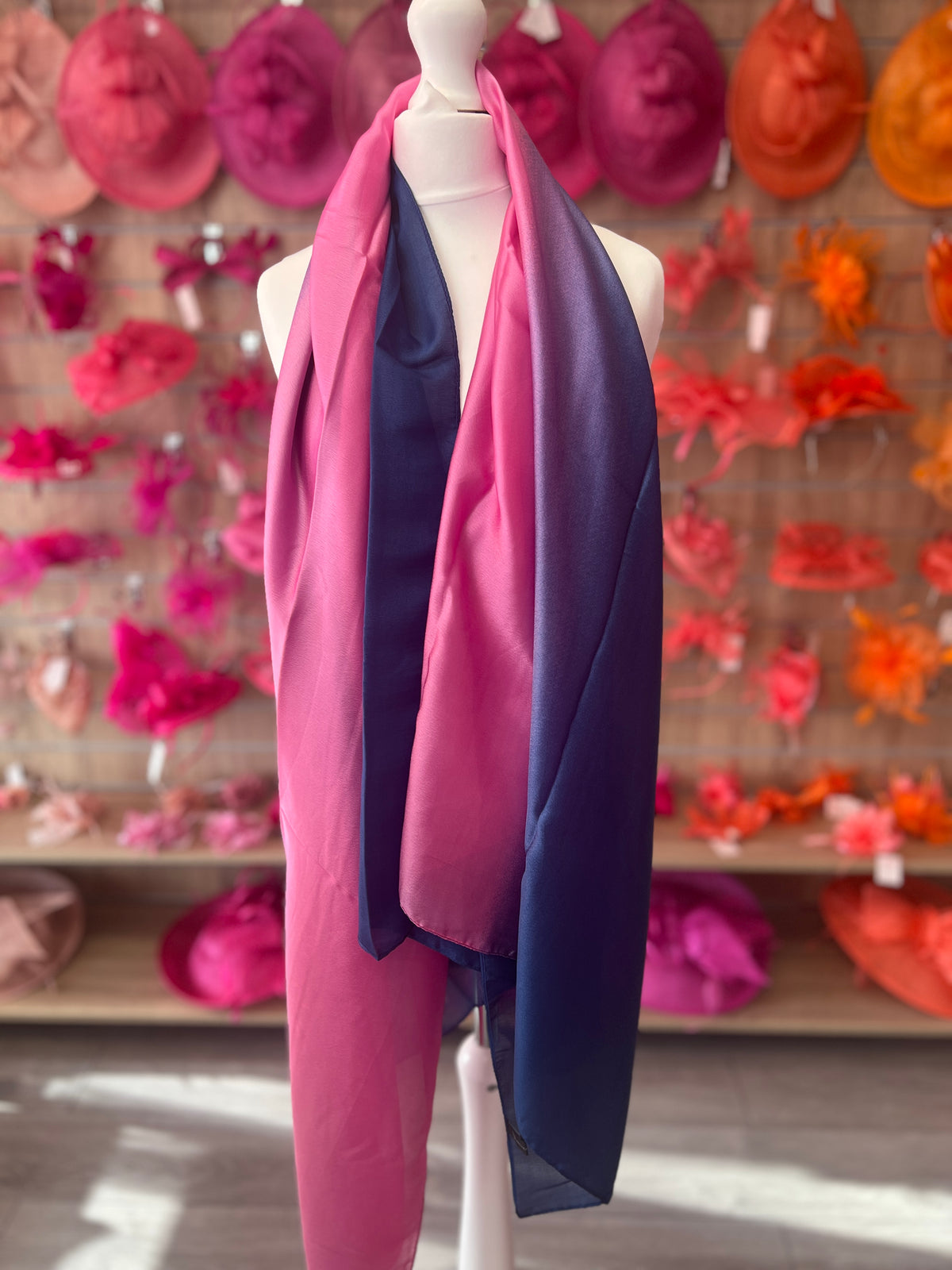 Luxury Fuchsia &amp; Navy Blue Ombré Silk Scarf-Fascinators Direct