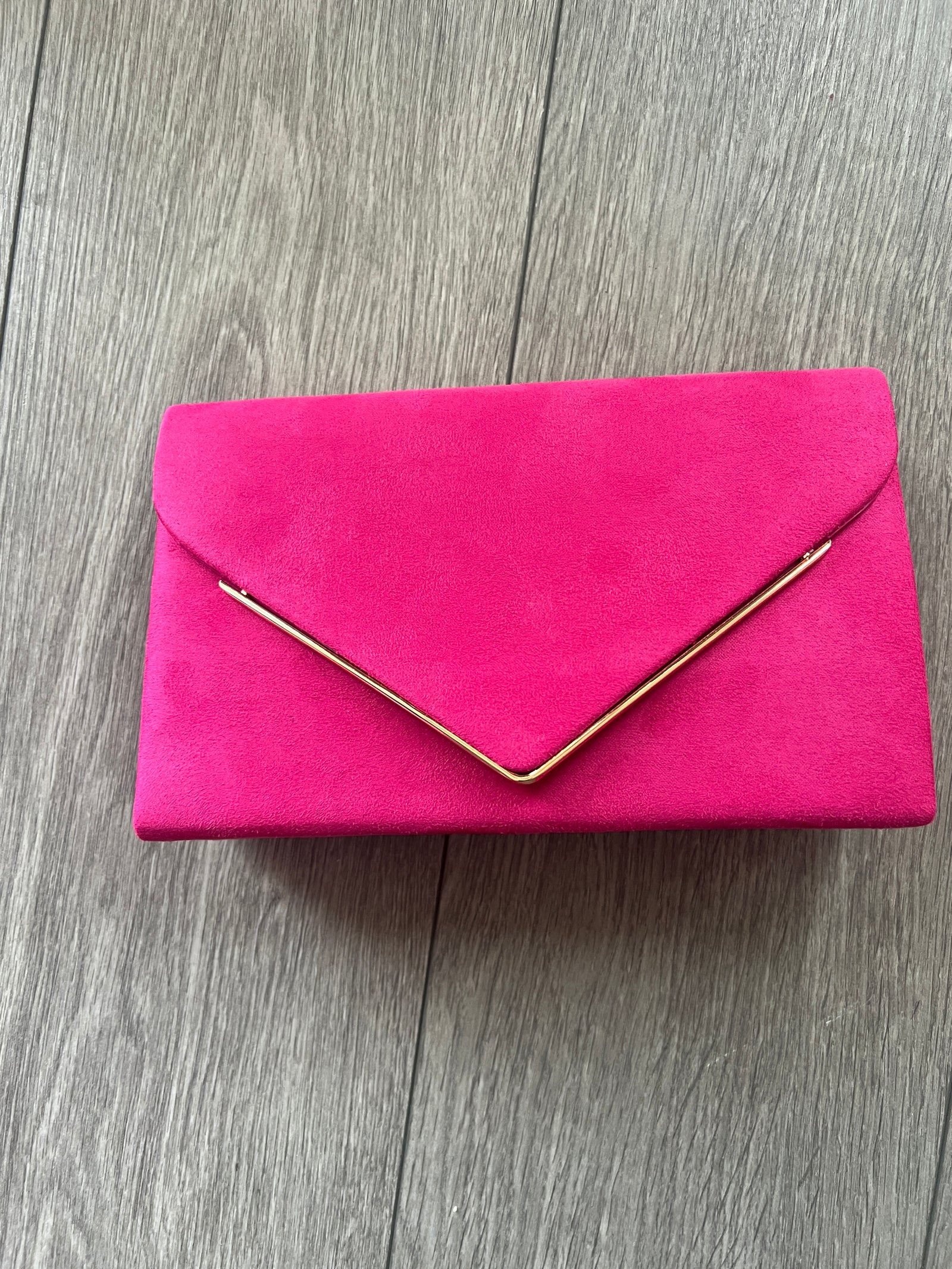 Luxury Fuchsia Velvet Envelope Clutch Bag With Gold Trim-Fascinators Direct