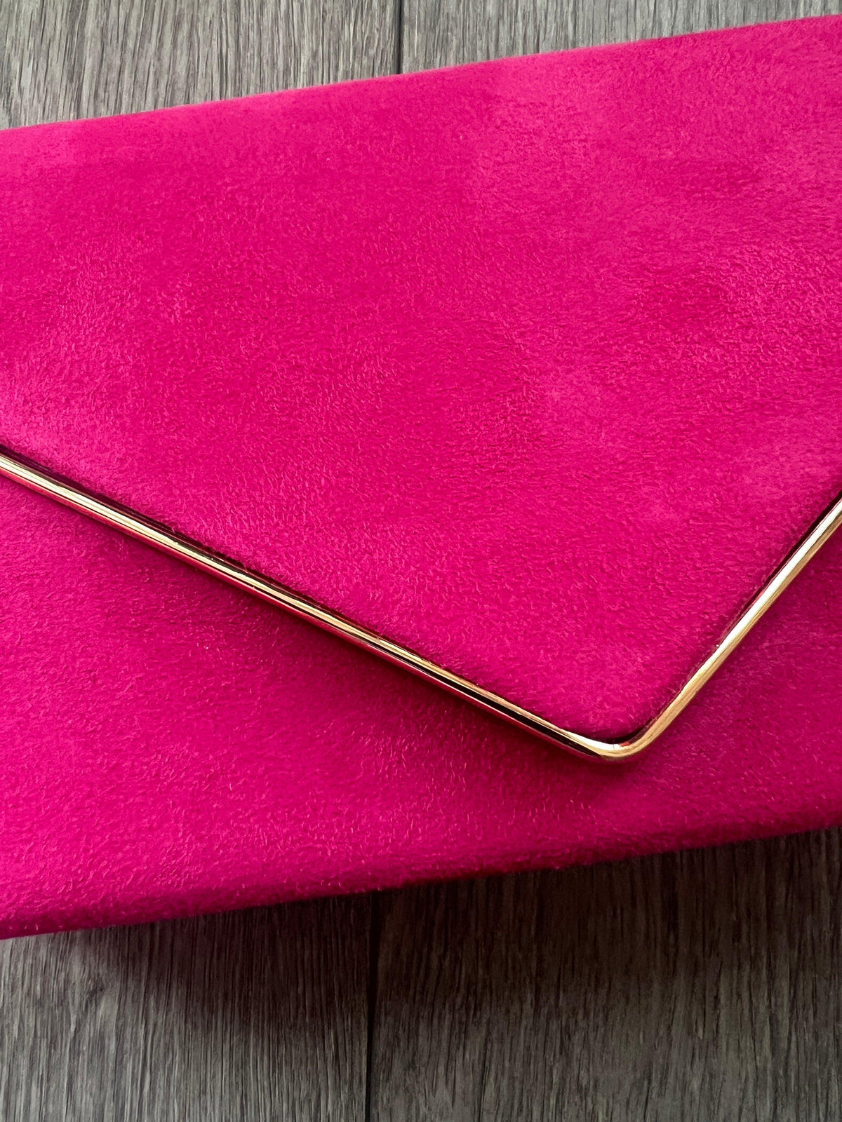 Luxury Fuchsia Velvet Envelope Clutch Bag With Gold Trim-Fascinators Direct