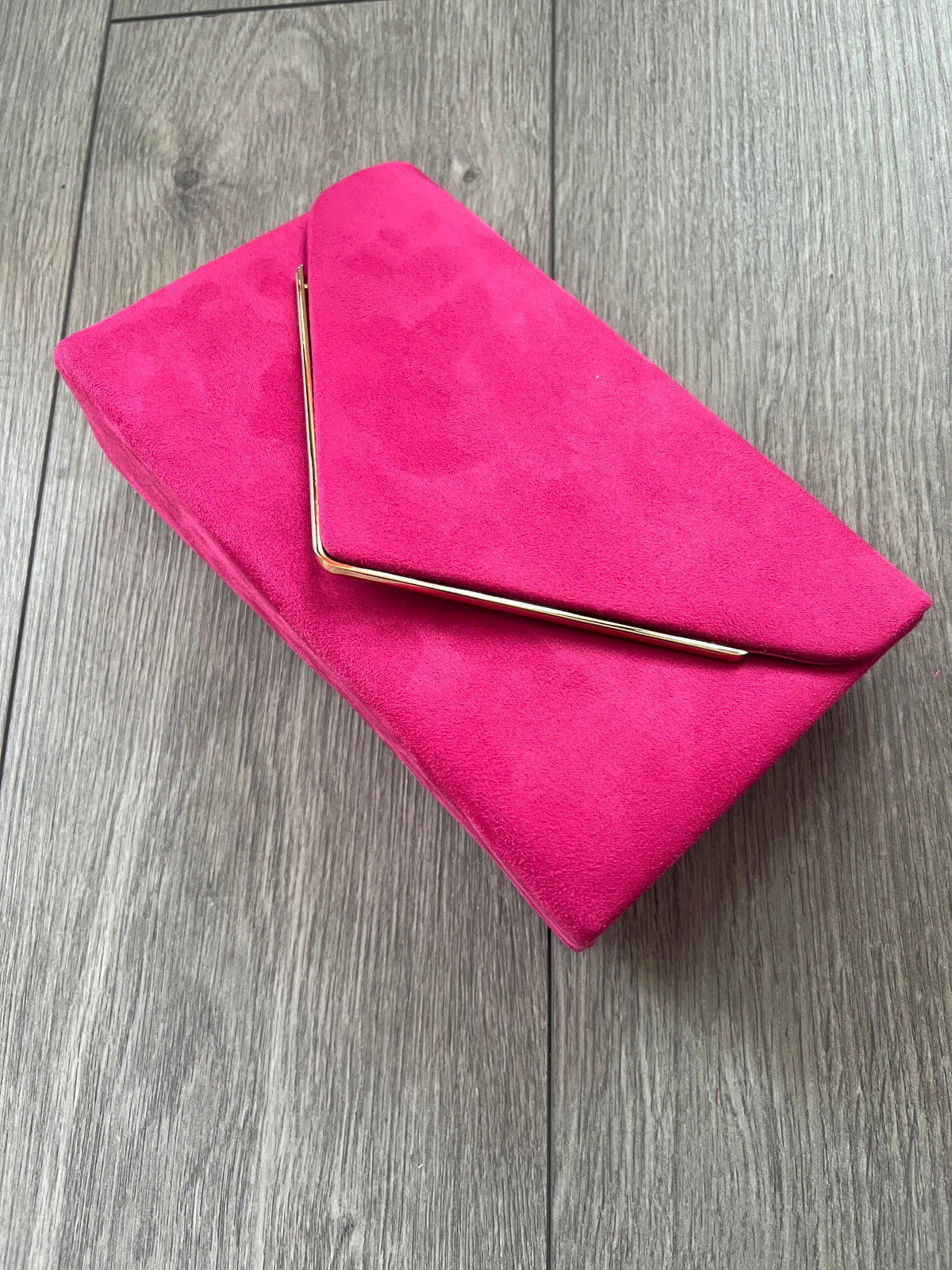 Luxury Fuchsia Velvet Envelope Clutch Bag With Gold Trim-Fascinators Direct