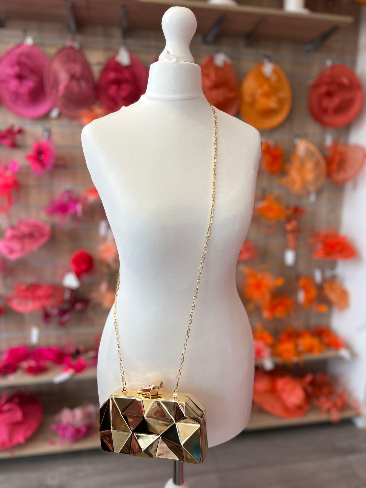 Luxury Gold Chrome Geometric Clutch Bag-Fascinators Direct