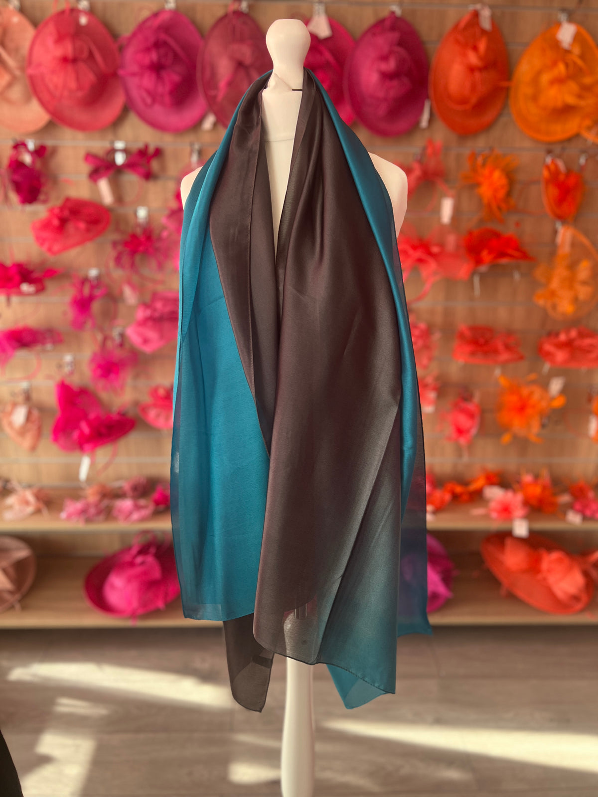 Luxury Gunmetal &amp; Teal Ombre Silk Scarf-Fascinators Direct