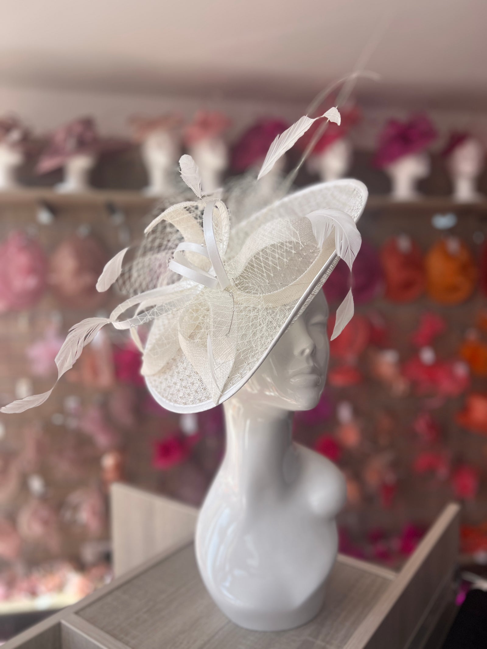 Luxury Ivory Hatinator with Crystal Mesh-Fascinators Direct