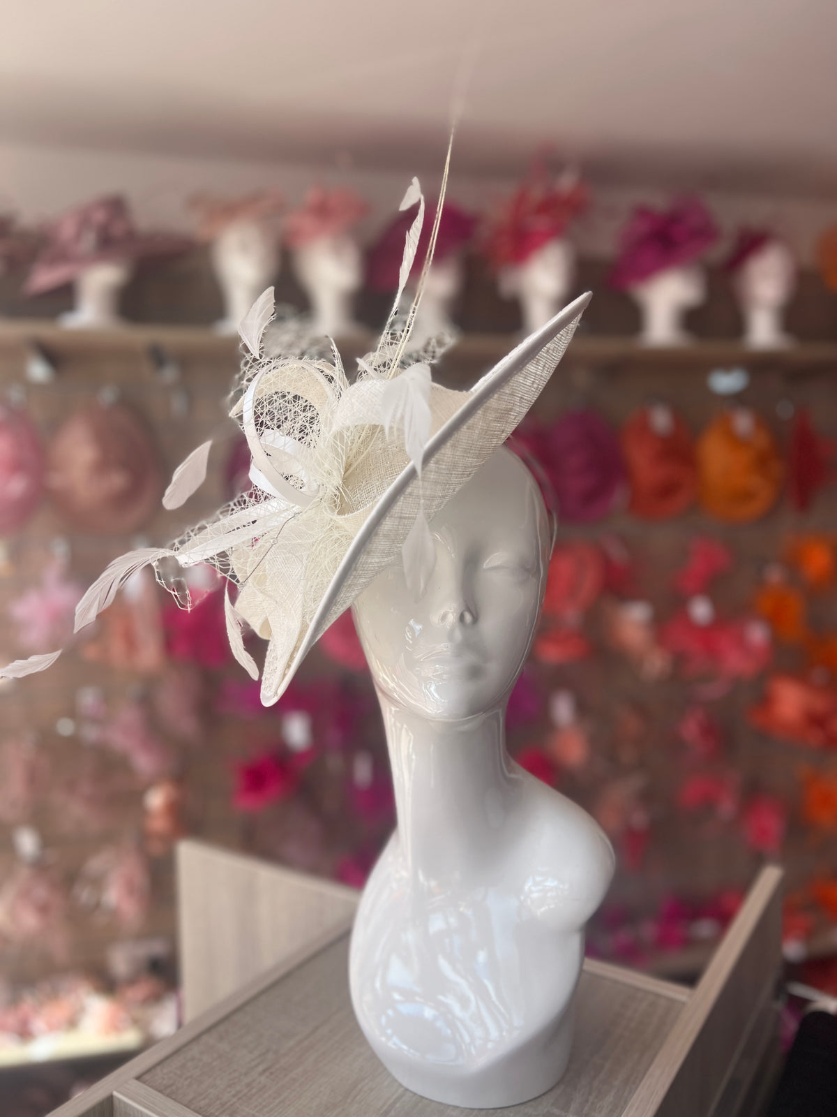 Luxury Ivory Hatinator with Crystal Mesh-Fascinators Direct