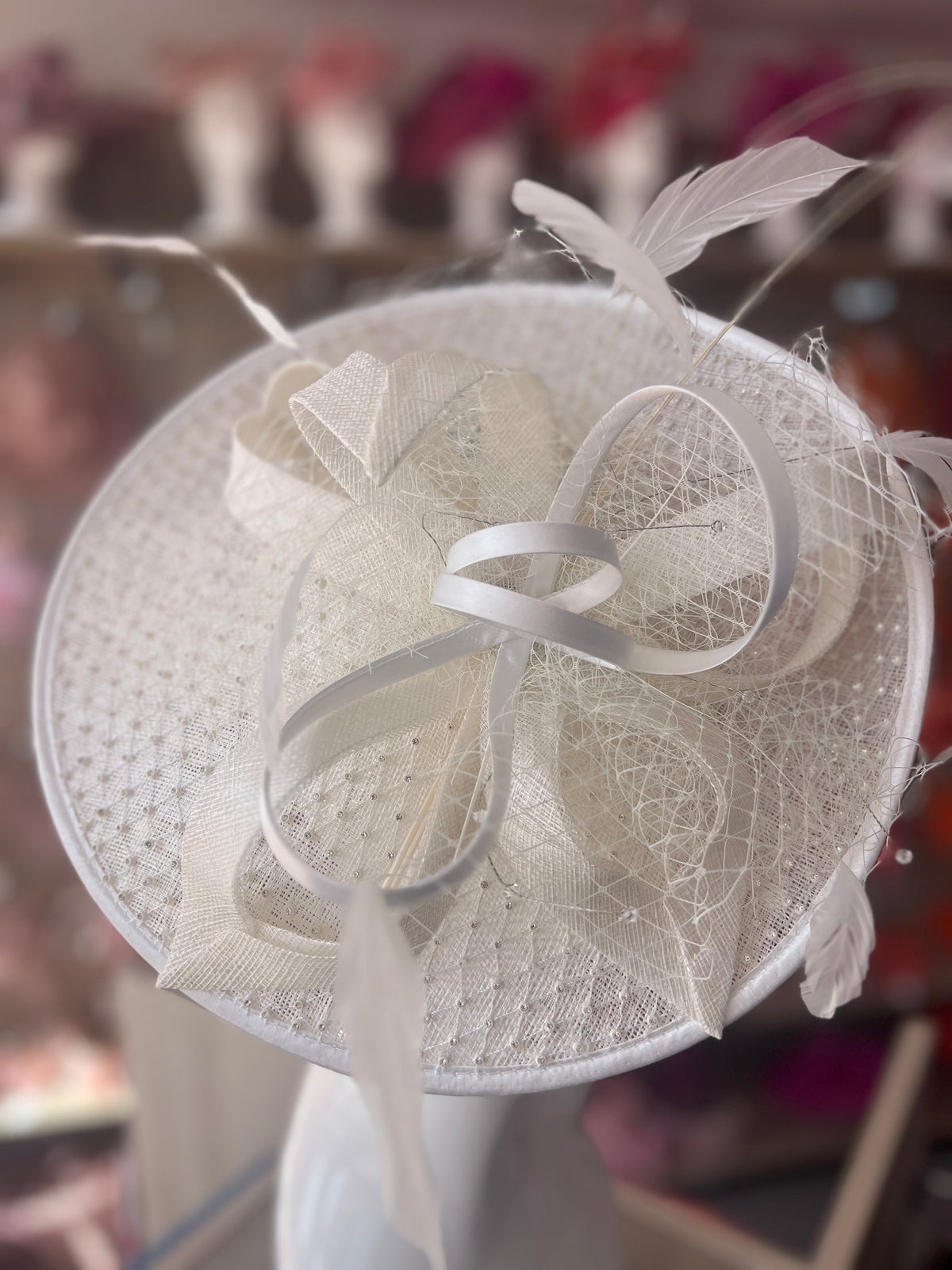 Luxury Ivory Hatinator with Crystal Mesh-Fascinators Direct