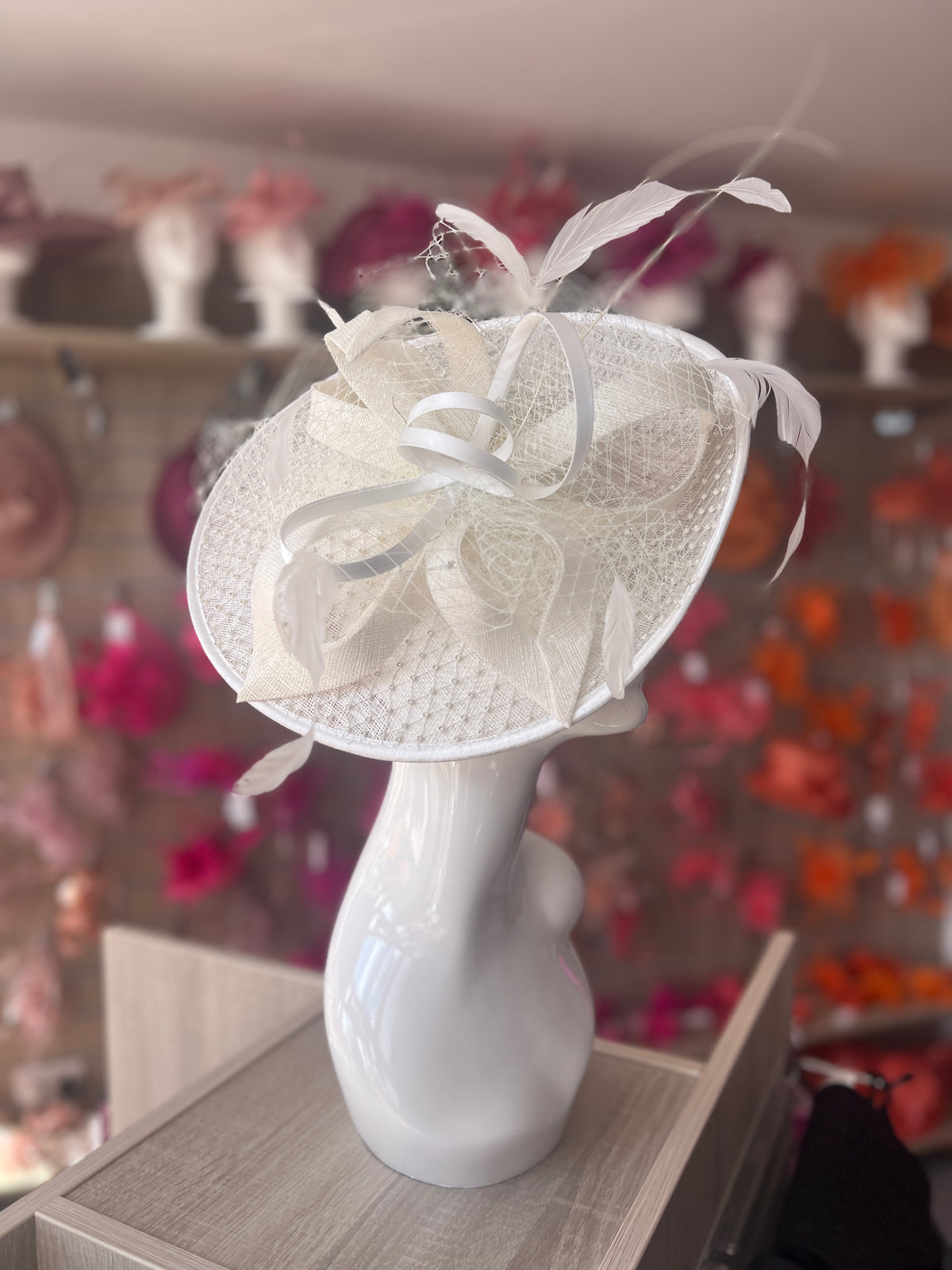 Luxury Ivory Hatinator with Crystal Mesh-Fascinators Direct