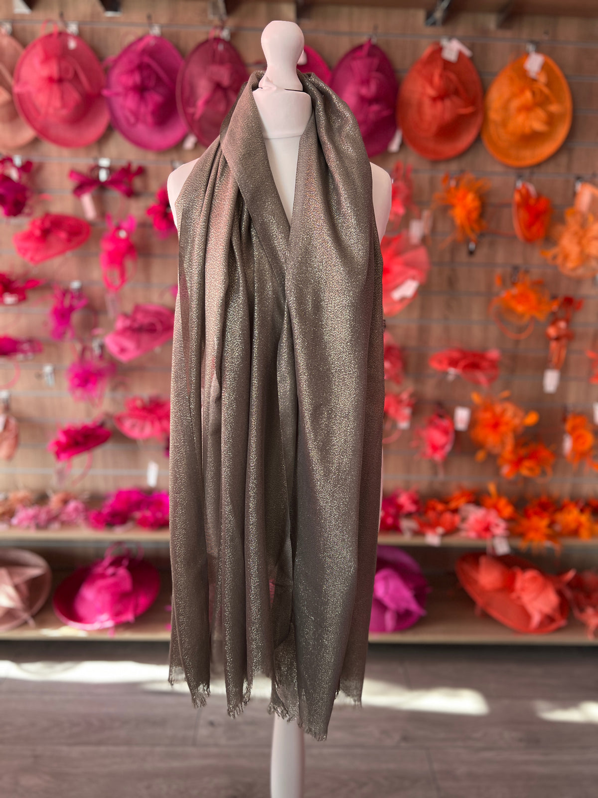 Luxury Light Grey &amp; Silver Shimmer Scarf-Fascinators Direct