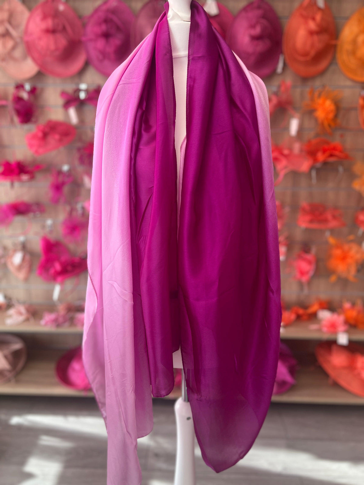 Luxury Magenta &amp; Pink Ombre Silk Scarf-Fascinators Direct