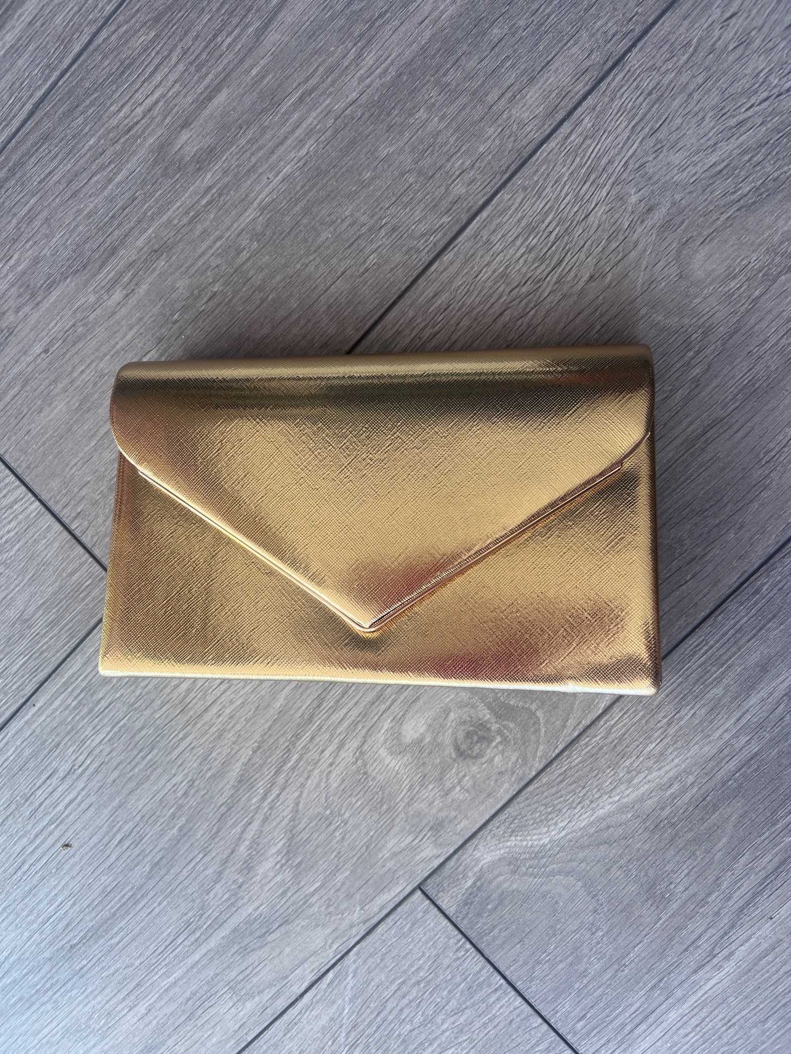 Luxury Metallic Gold Envelope Clutch Bag With Gold Trim-Fascinators Direct