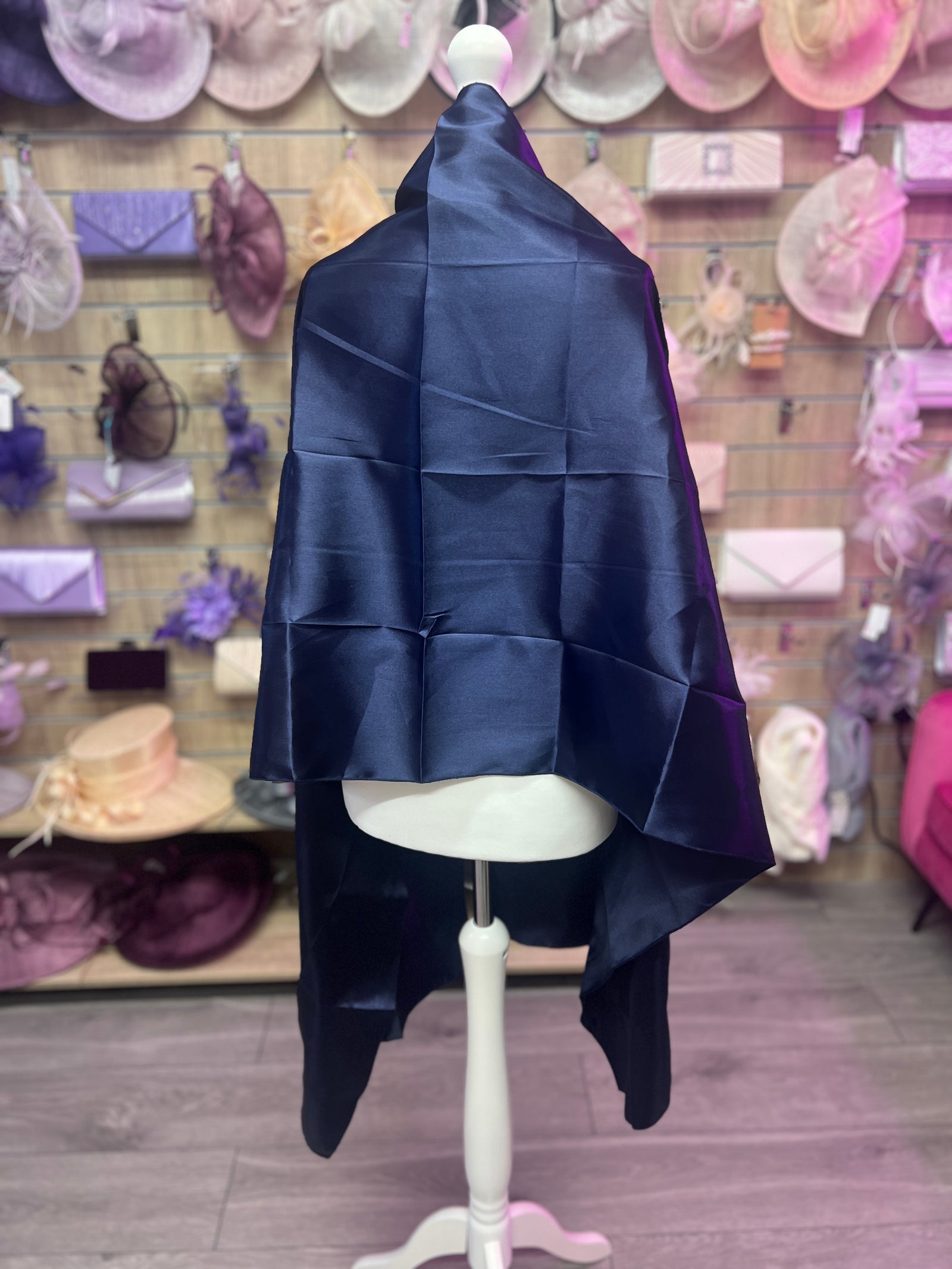 Luxury Navy Blue Silk Scarf/Shawl-Fascinators Direct