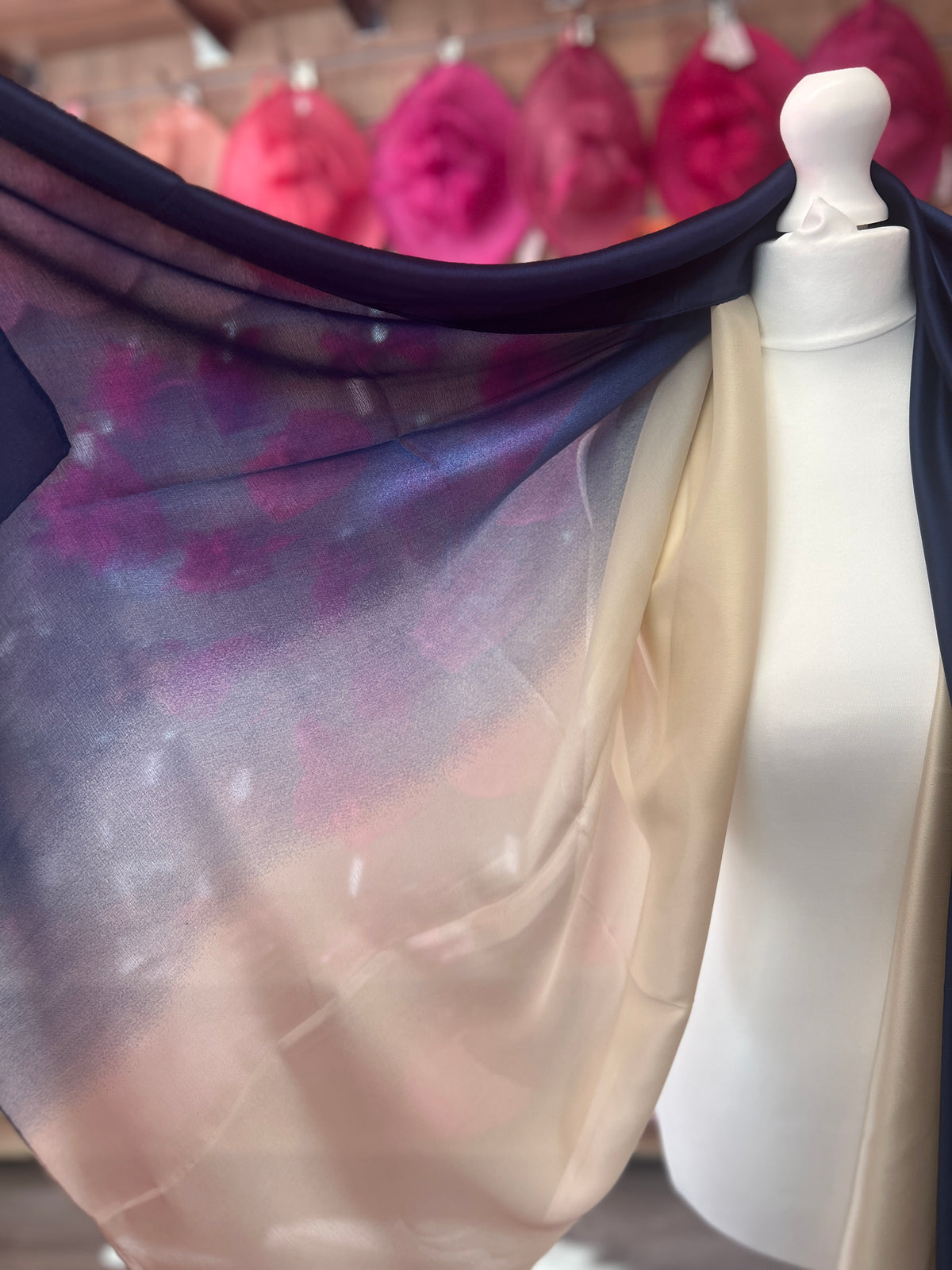 Luxury Navy &amp; Cream Ombre Silk Scarf-Fascinators Direct