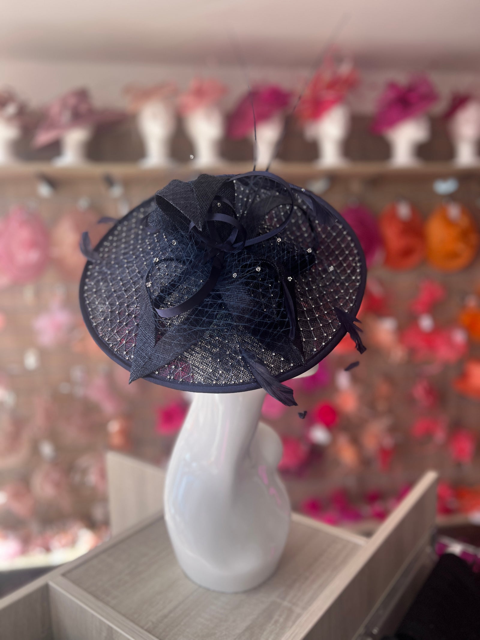 Luxury Navy Hatinator with Crystal Mesh-Fascinators Direct