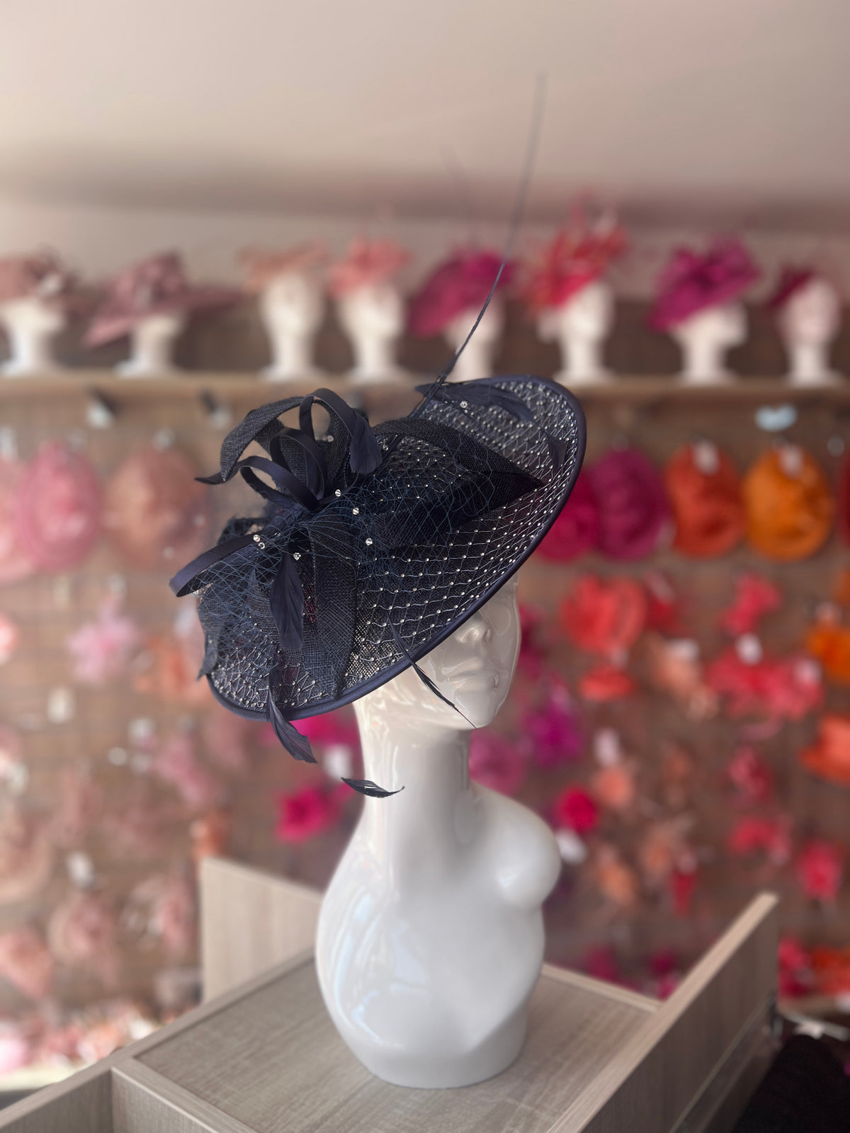 Luxury Navy Hatinator with Crystal Mesh-Fascinators Direct