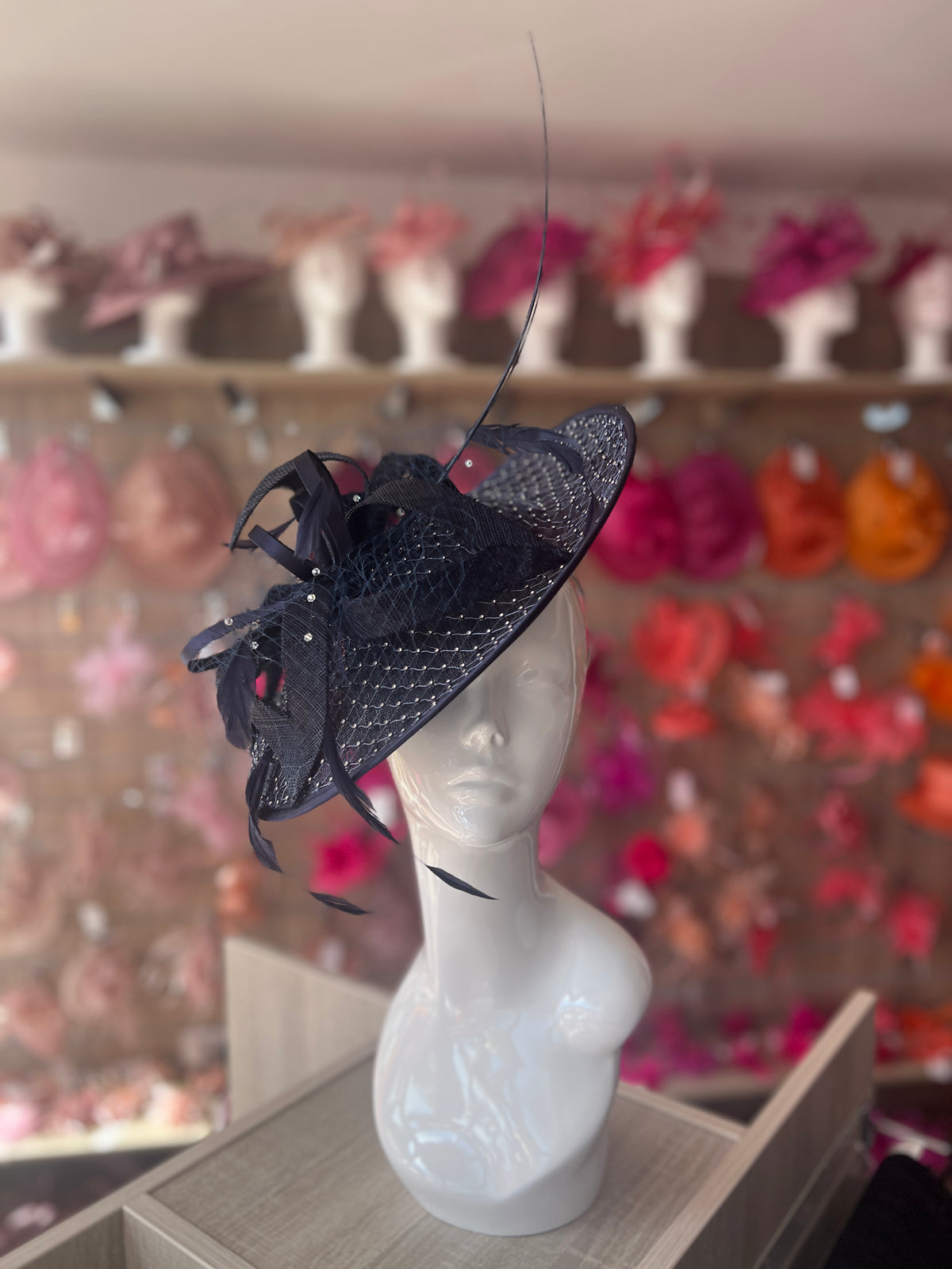 Luxury Navy Hatinator with Crystal Mesh-Fascinators Direct