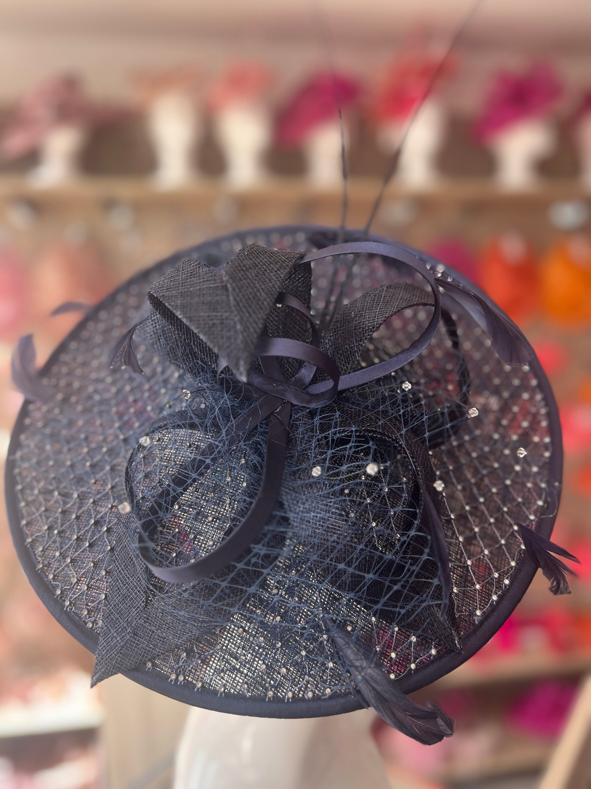 Luxury Navy Hatinator with Crystal Mesh-Fascinators Direct