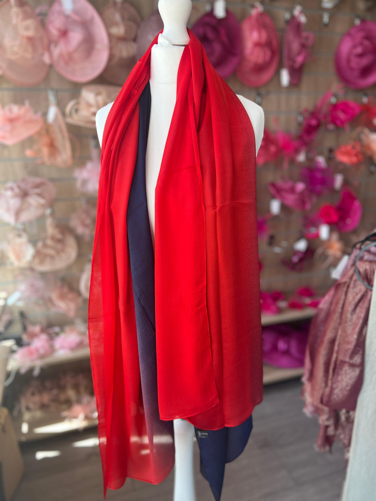 Luxury Navy &amp; Red Ombre Silk Scarf-Fascinators Direct