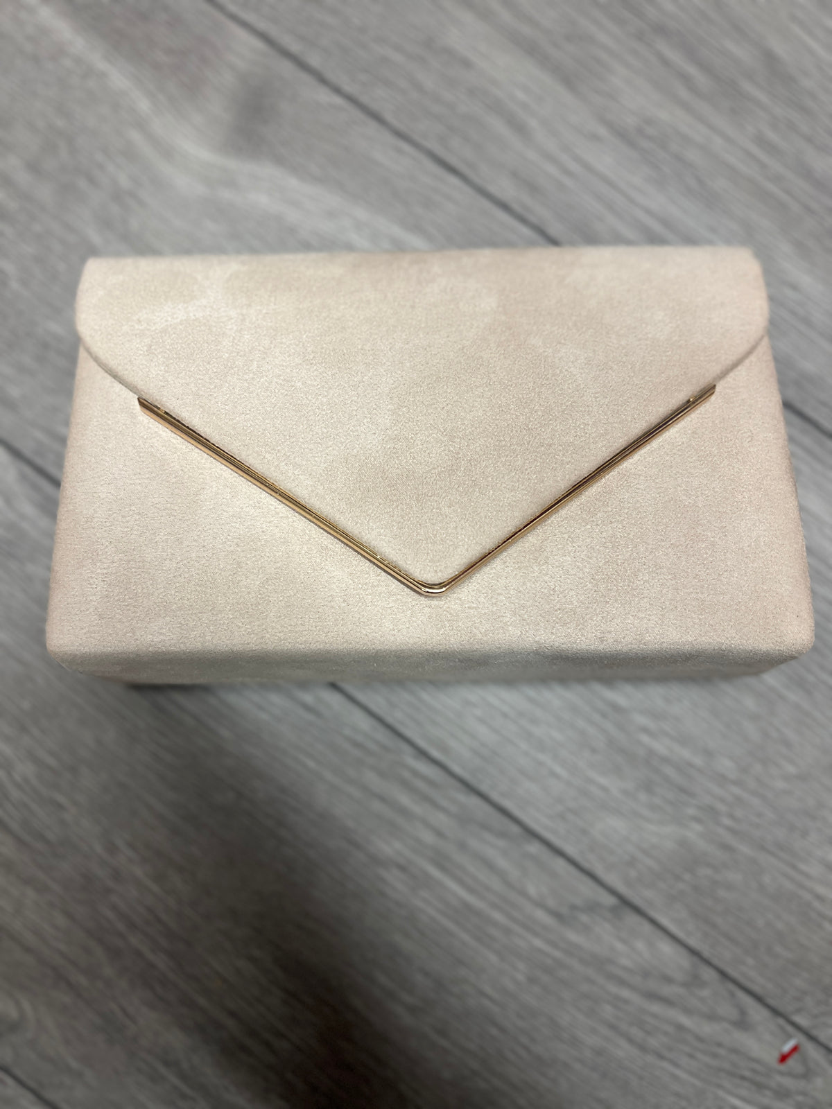 Luxury Nude Velvet Envelope Clutch Bag With Gold Trim-Fascinators Direct
