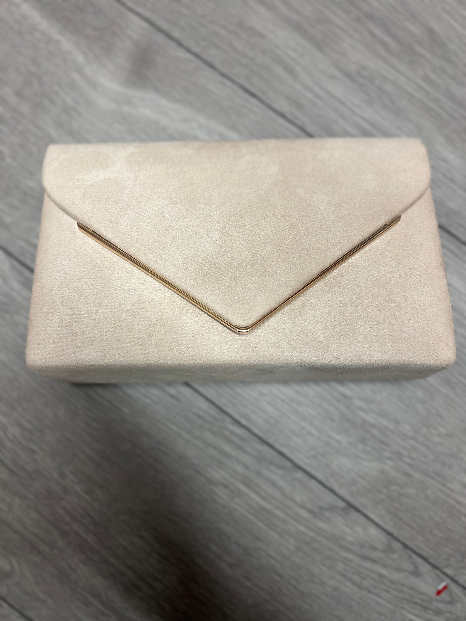 Luxury Nude Velvet Envelope Clutch Bag With Gold Trim-Fascinators Direct