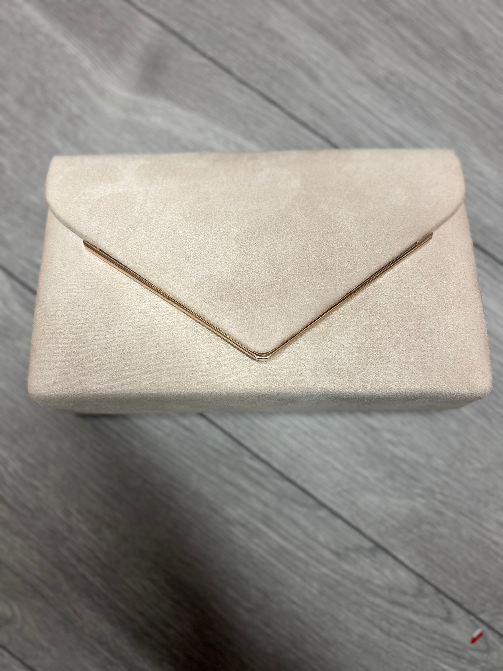 Luxury Nude Velvet Envelope Clutch Bag With Gold Trim-Fascinators Direct