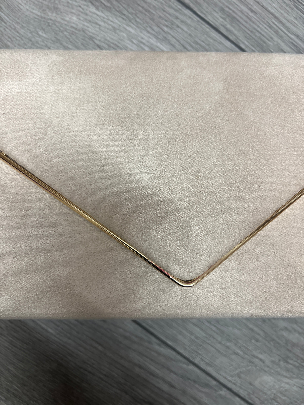 Luxury Nude Velvet Envelope Clutch Bag With Gold Trim-Fascinators Direct