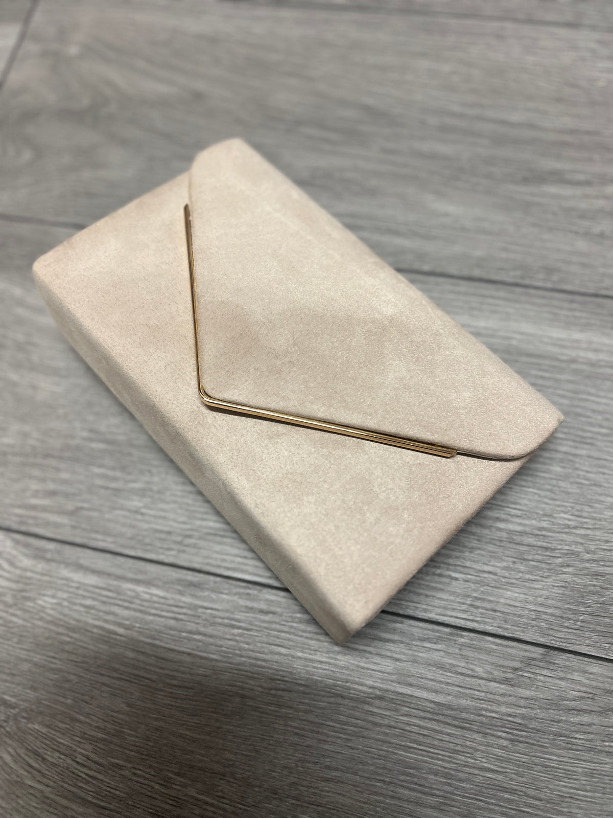 Luxury Nude Velvet Envelope Clutch Bag With Gold Trim-Fascinators Direct