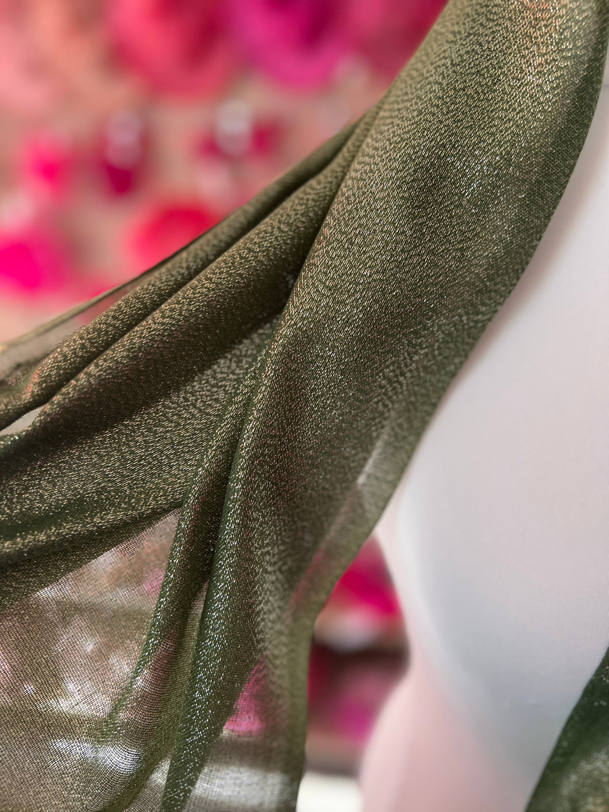 Luxury Olive Green &amp; Silver Shimmer Scarf-Fascinators Direct