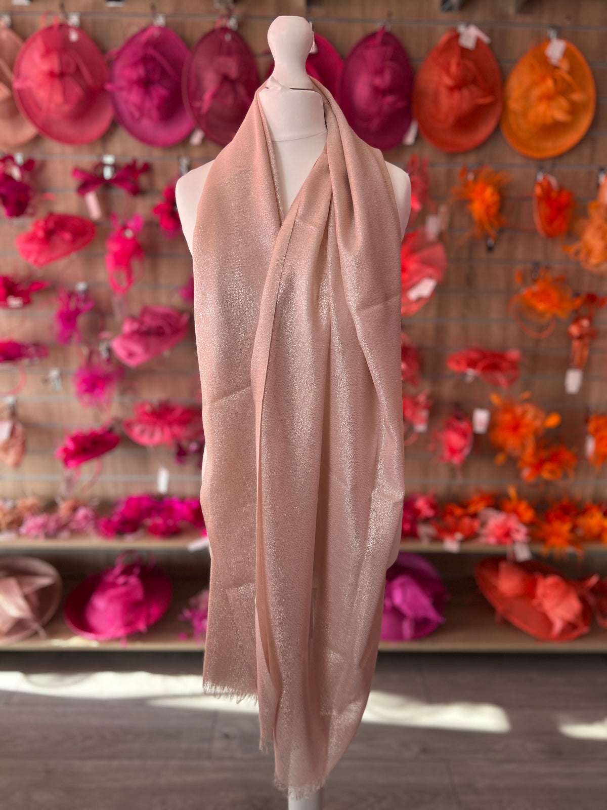Luxury Pale Pink &amp; Silver Shimmer Scarf-Fascinators Direct