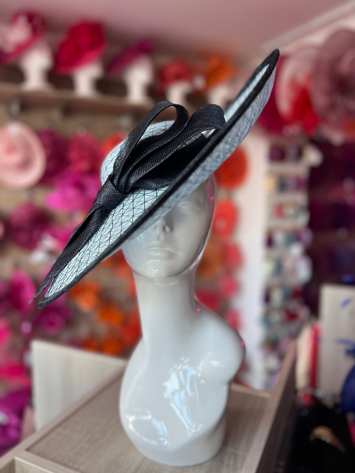 Luxury Powder Blue &amp; Navy Large Hatinator With Bow-Fascinators Direct